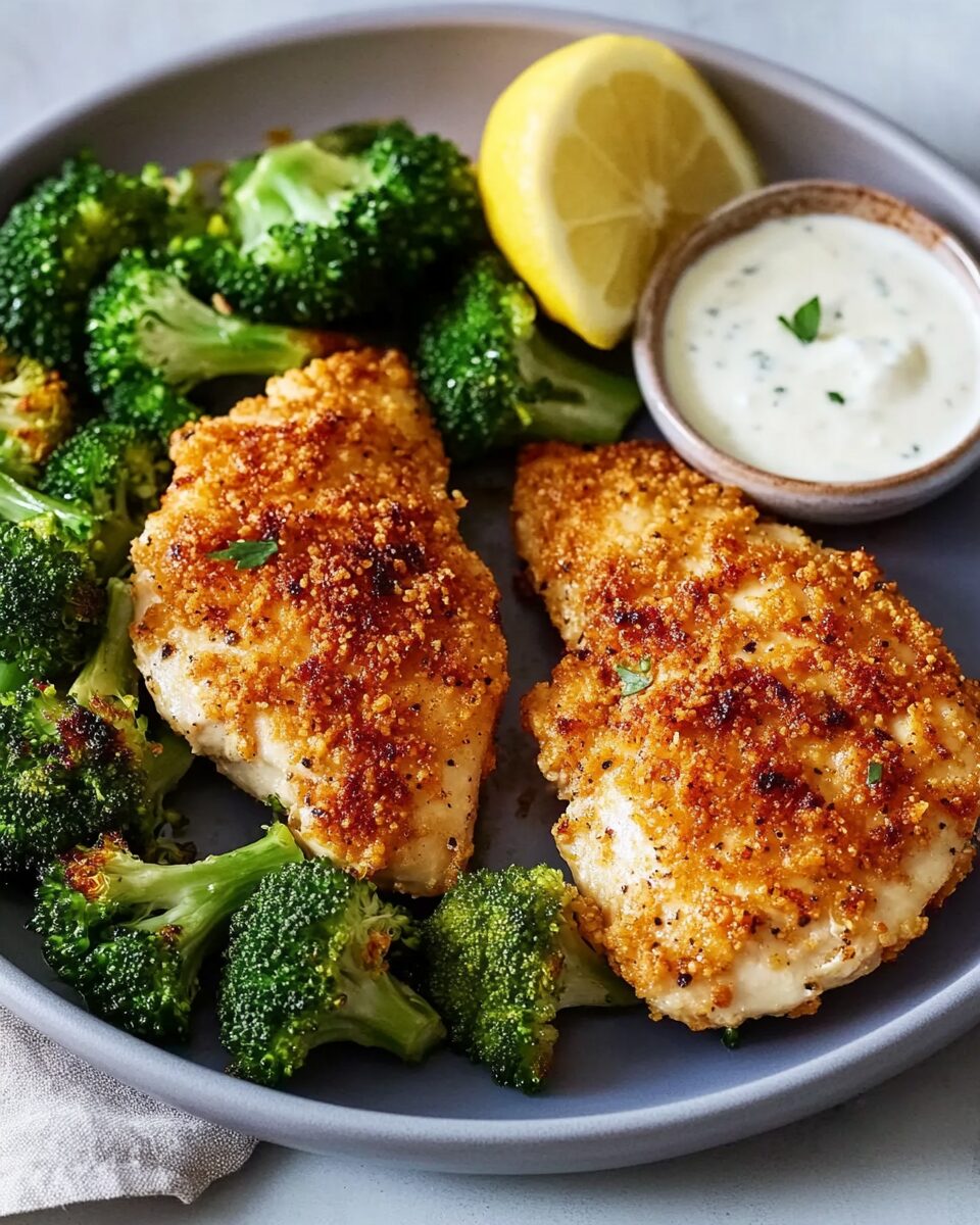 Air Fryer Parmesan Chicken with Charred Broccoli