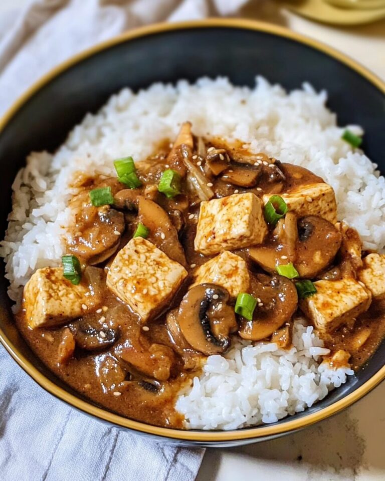 Saucy Tofu and Mushrooms Over Rice