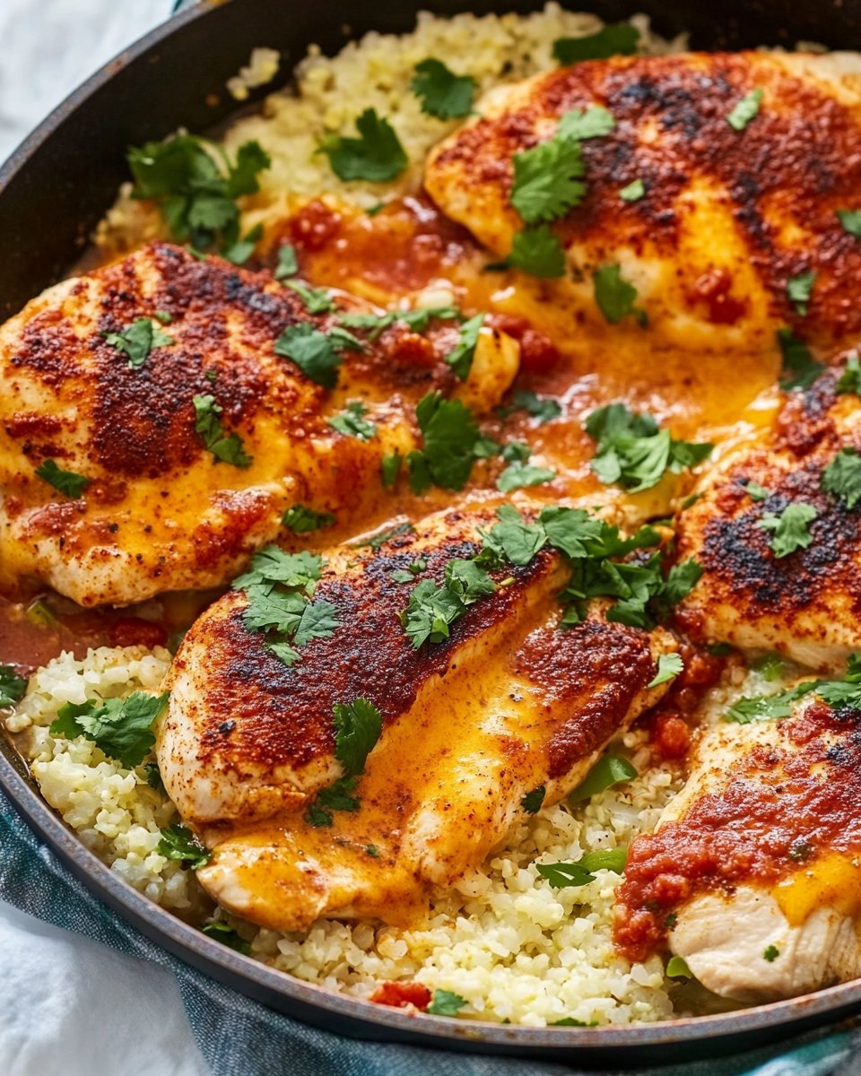 Cheesy Salsa Chicken and Cauliflower Rice Skillet