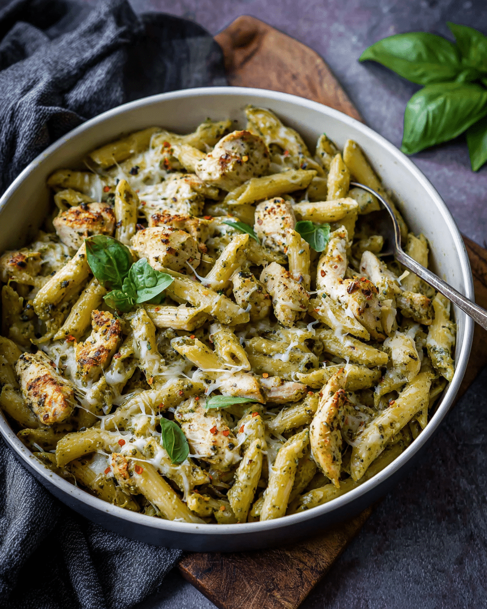 Basil Pesto Chicken Pasta Bake