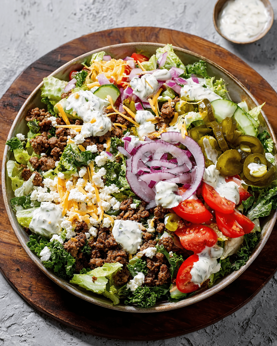 Creamy Dill Pickle Twisted Burger Bowl