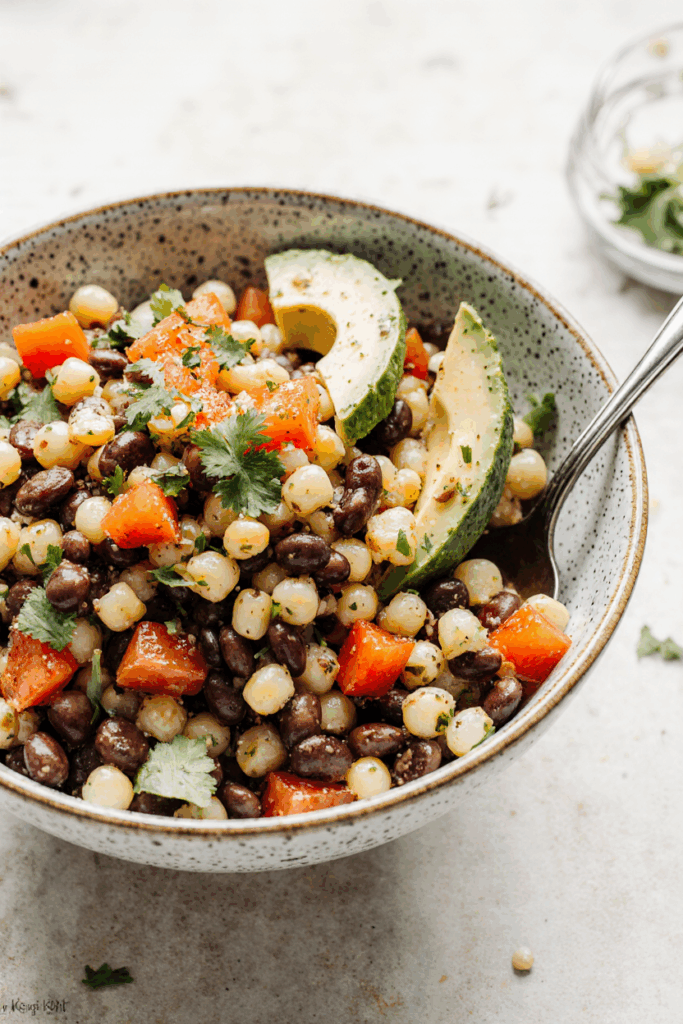 Black Bean Salad with Corn, Red Peppers, Avocado, Lime & Cilantro Vinaigrette