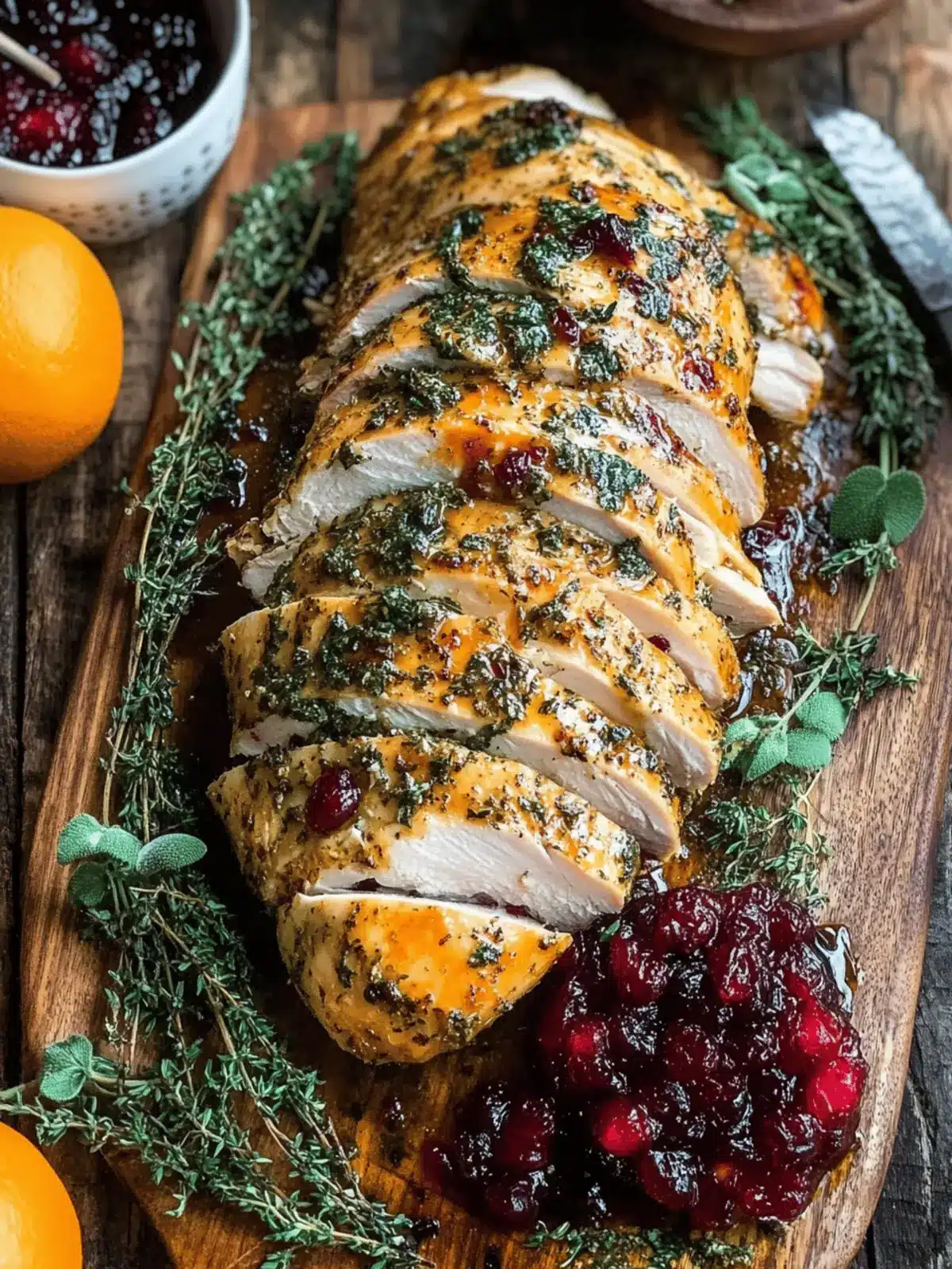 Brown Butter Herb Roasted Turkey Breast with Cranberry Mostarda