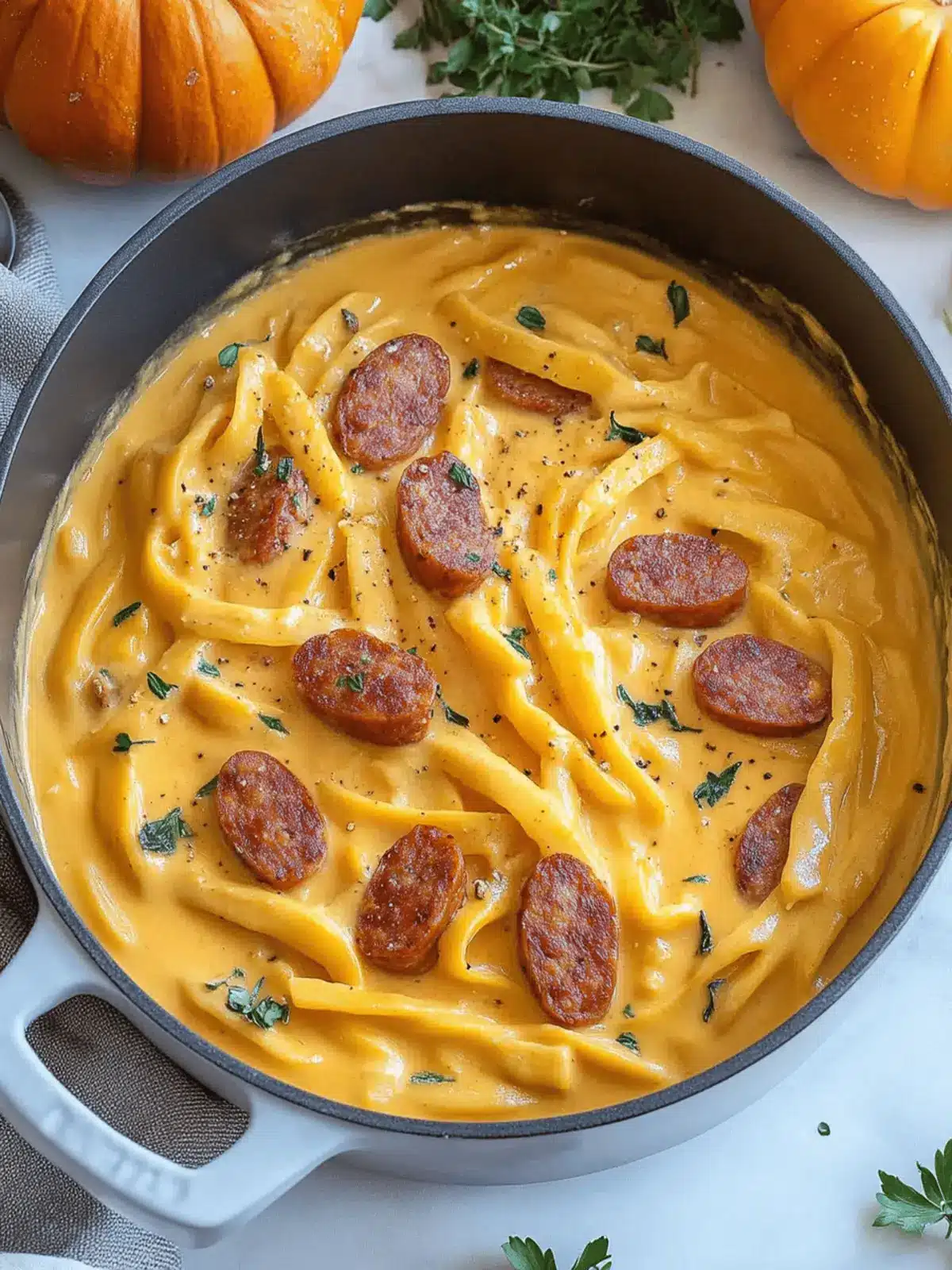 One Pot Pumpkin Alfredo with Smoked Sausage
