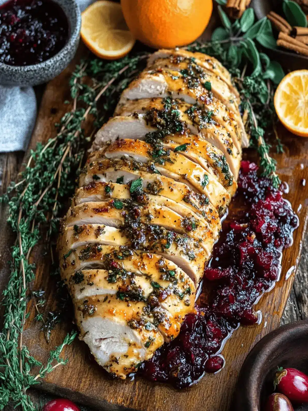 Brown Butter Herb Roasted Turkey Breast with Cranberry Mostarda