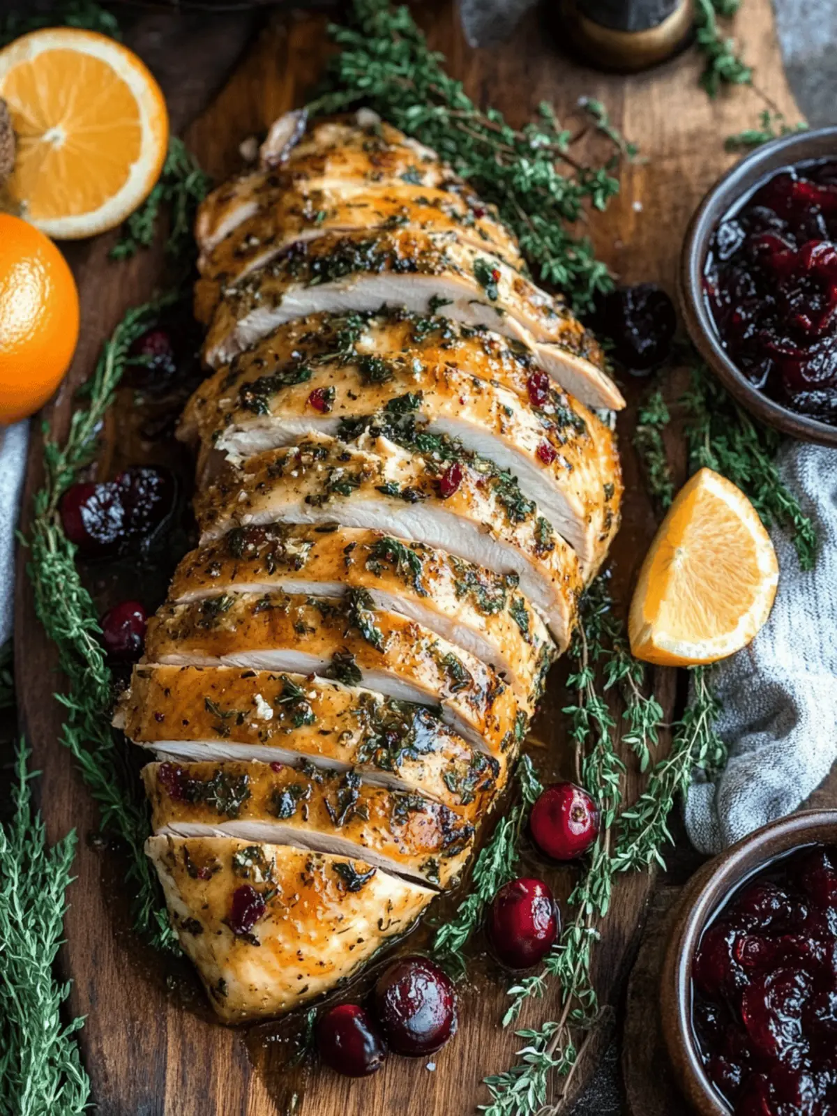 Brown Butter Herb Roasted Turkey Breast with Cranberry Mostarda