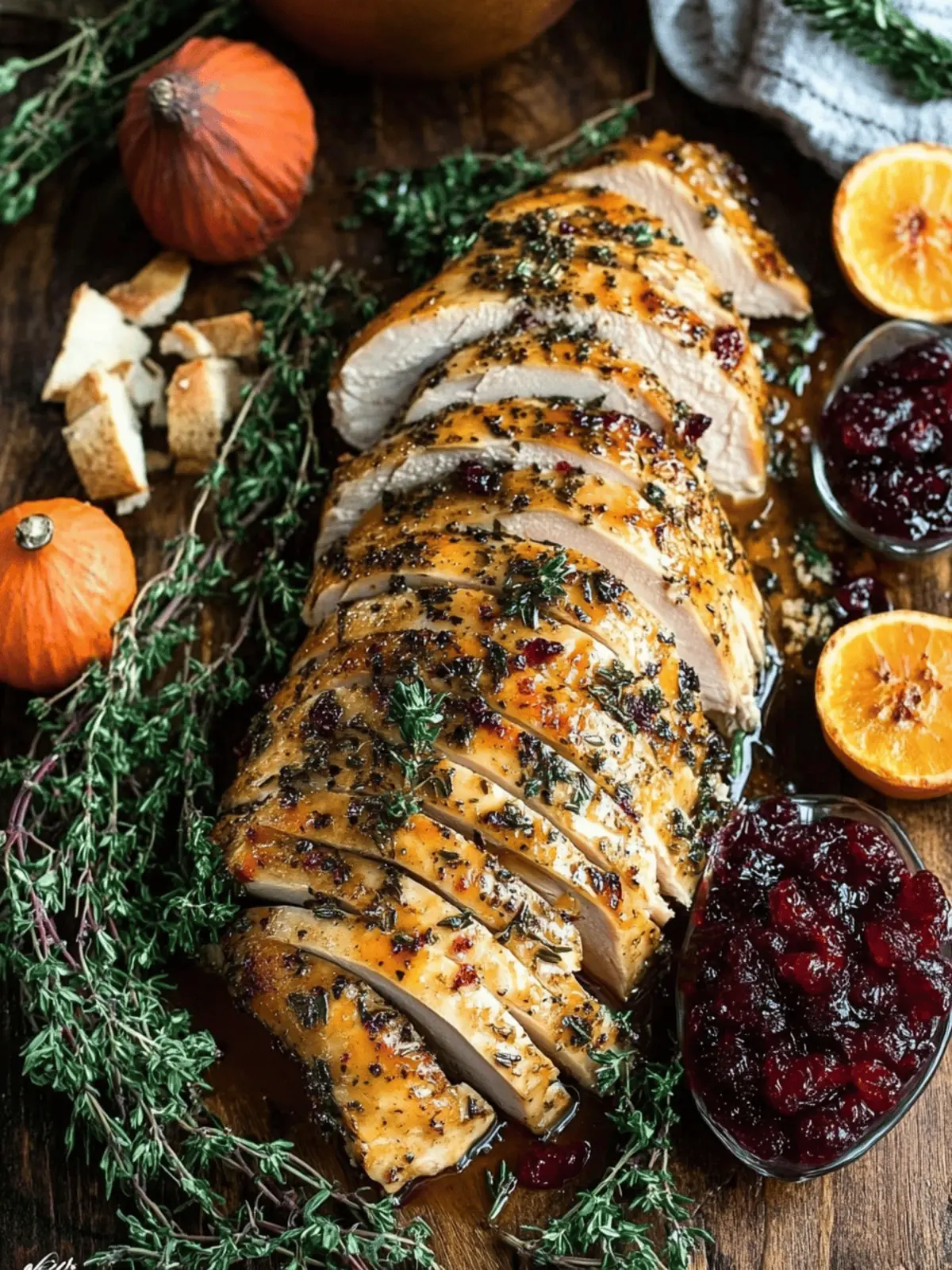 Brown Butter Herb Roasted Turkey Breast with Cranberry Mostarda