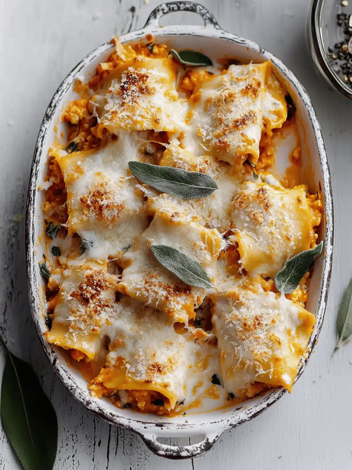 Pumpkin Lasagna Roll Ups with Crispy Sage
