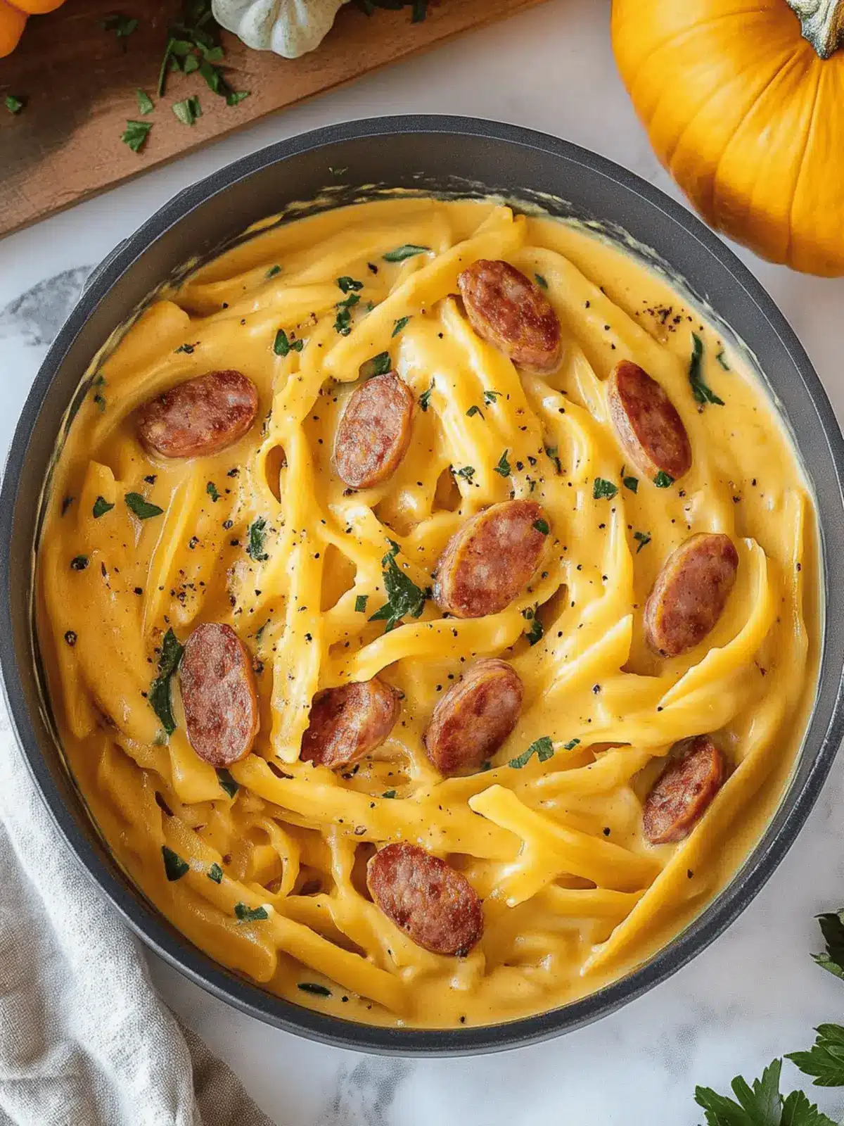 One Pot Pumpkin Alfredo with Smoked Sausage