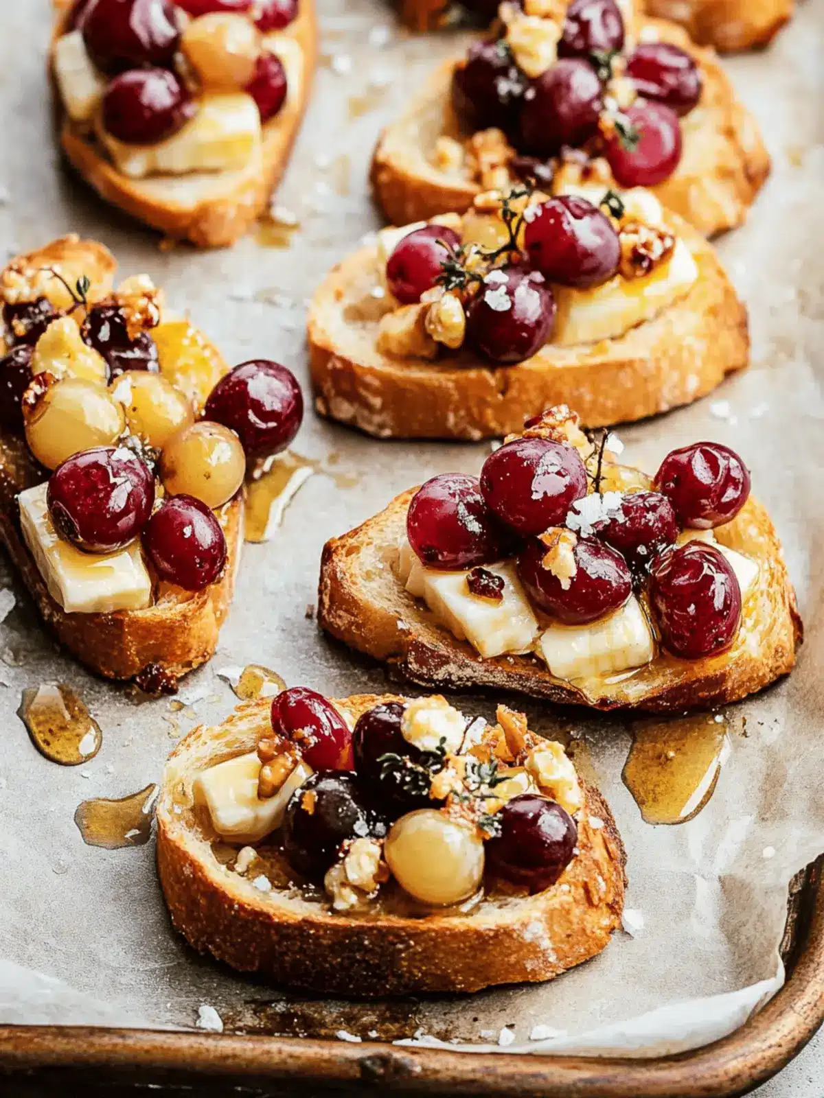 Roasted Grape & Brie Crostini with Honey + Sea Salt