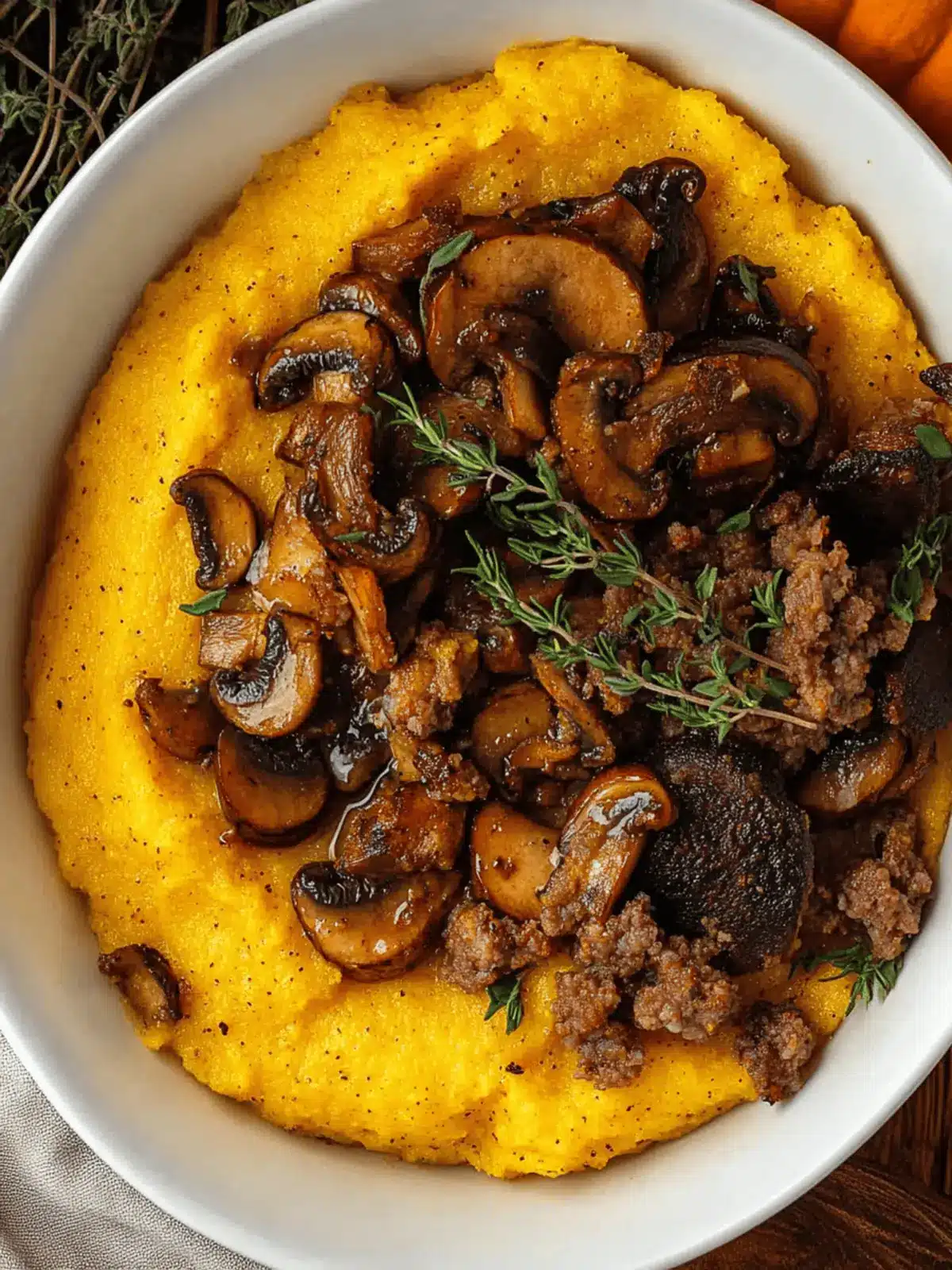 Pumpkin Polenta with Mushrooms and Sausage
