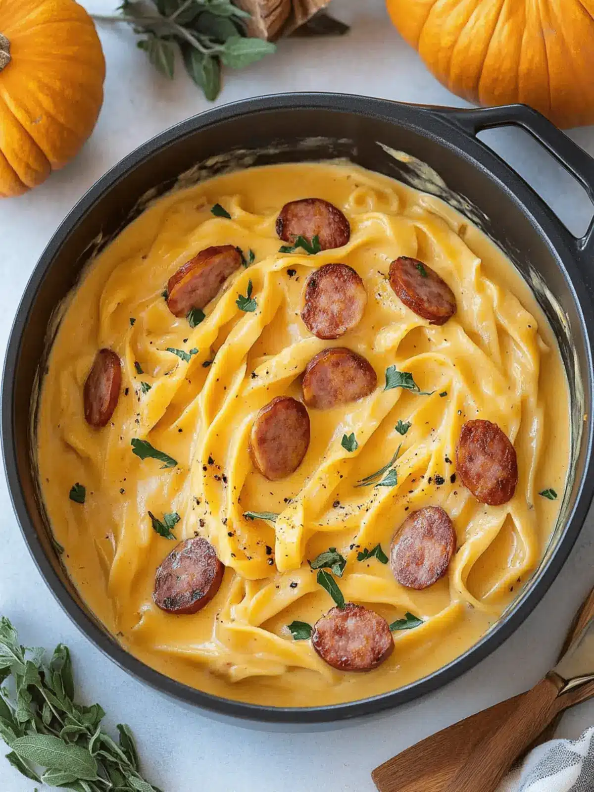 One Pot Pumpkin Alfredo with Smoked Sausage