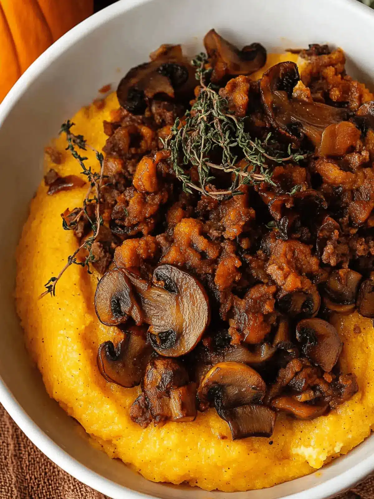 Pumpkin Polenta with Mushrooms and Sausage