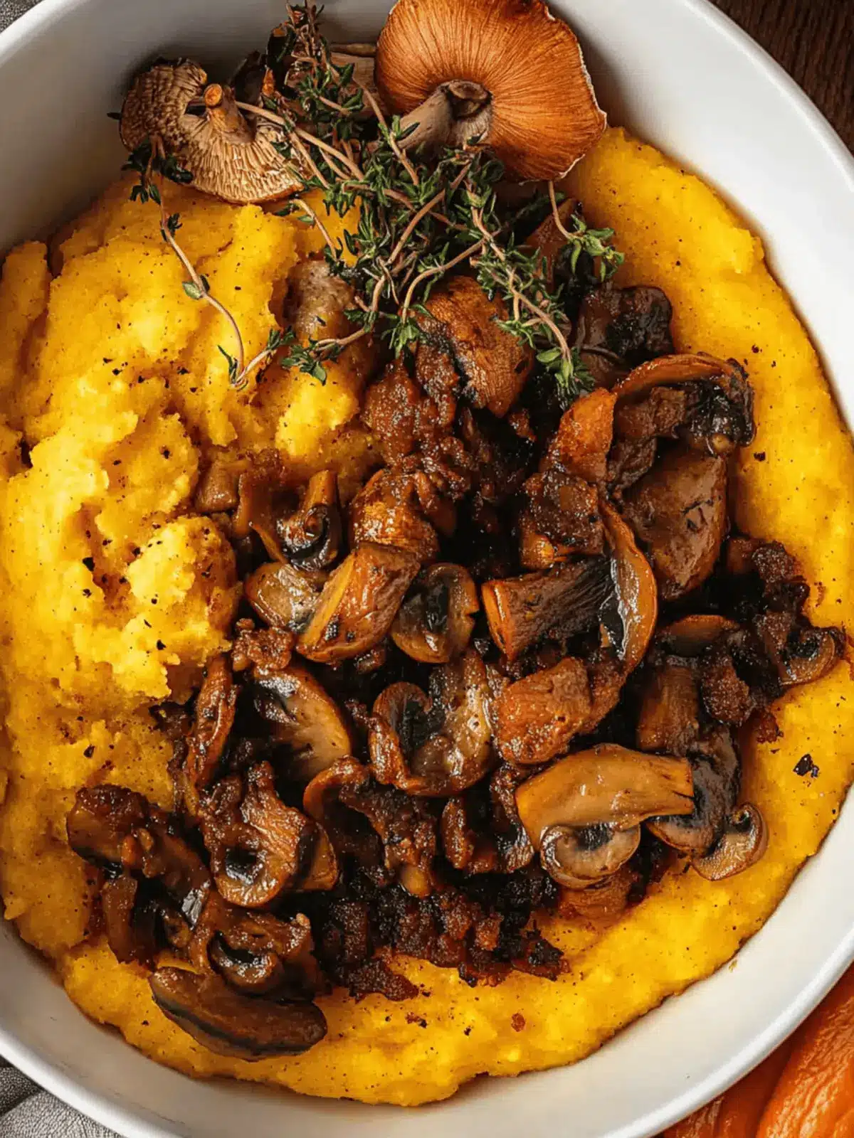 Pumpkin Polenta with Mushrooms and Sausage