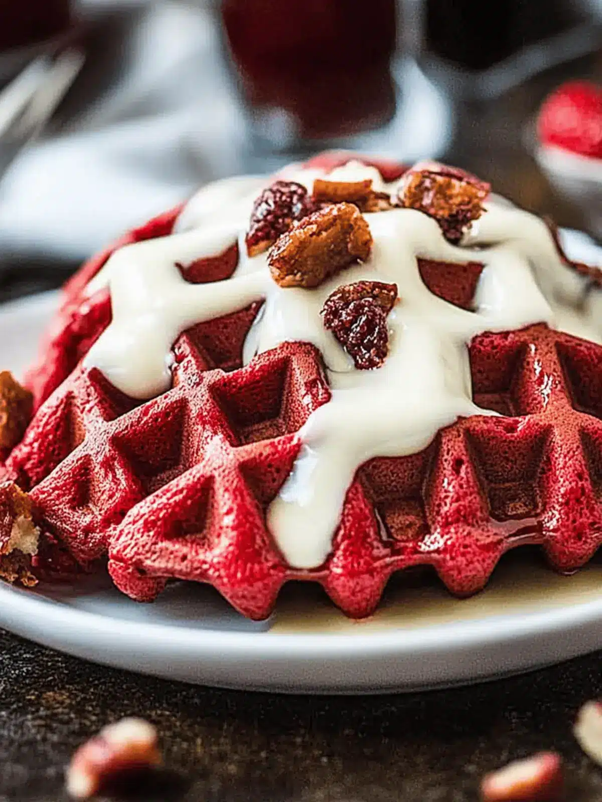 Red Velvet Waffles with Cream Cheese Glaze