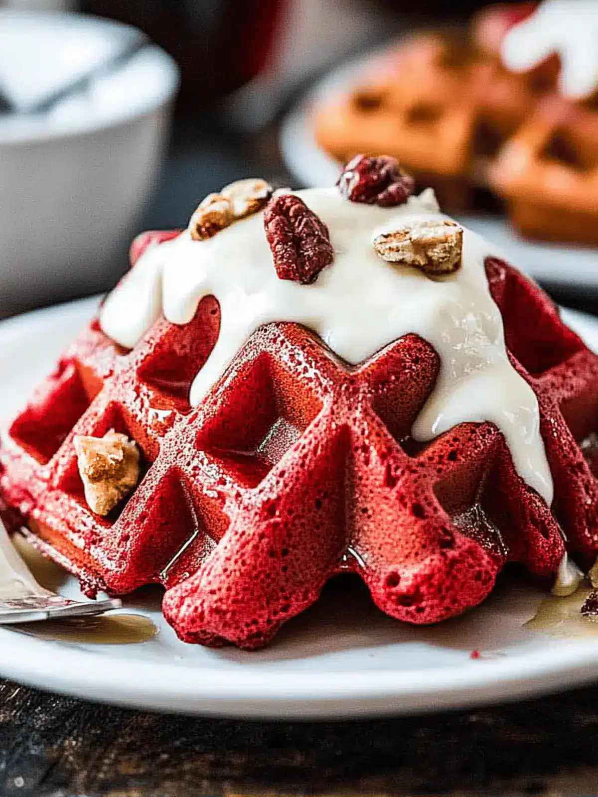 Red Velvet Waffles with Cream Cheese Glaze