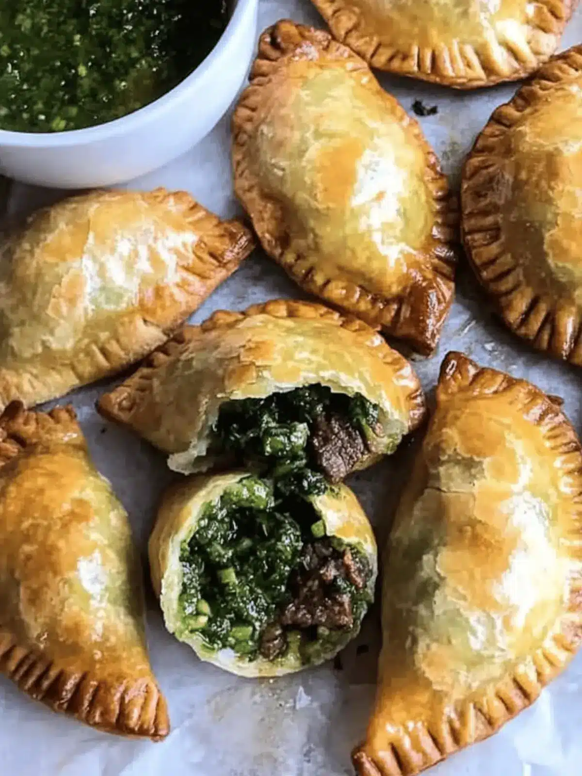 Savory Beef Empanadas with Zesty Chimichurri Sauce 3 Beef Empanadas with Chimichurri dipping sauce