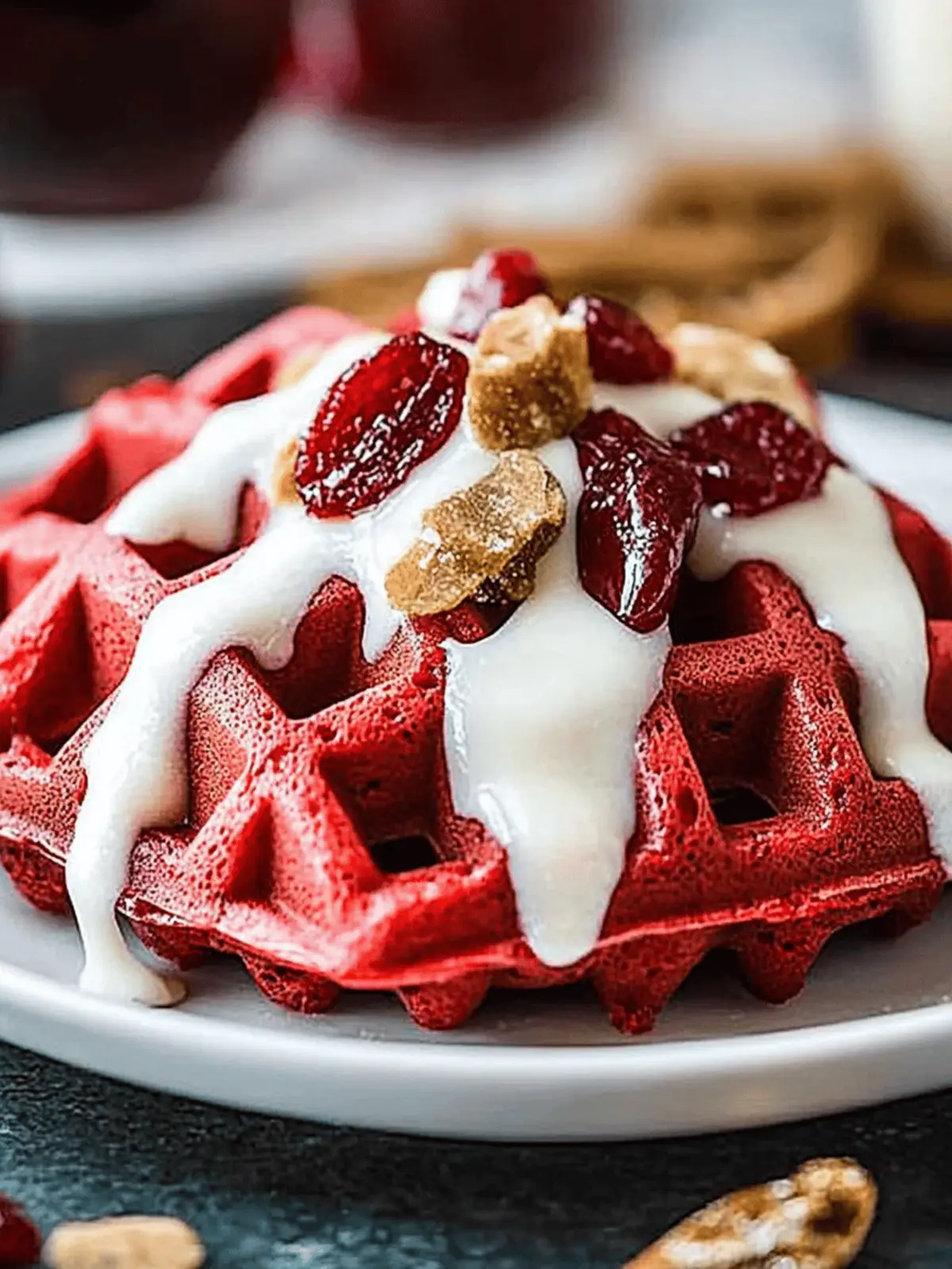 Red Velvet Waffles with Cream Cheese Glaze