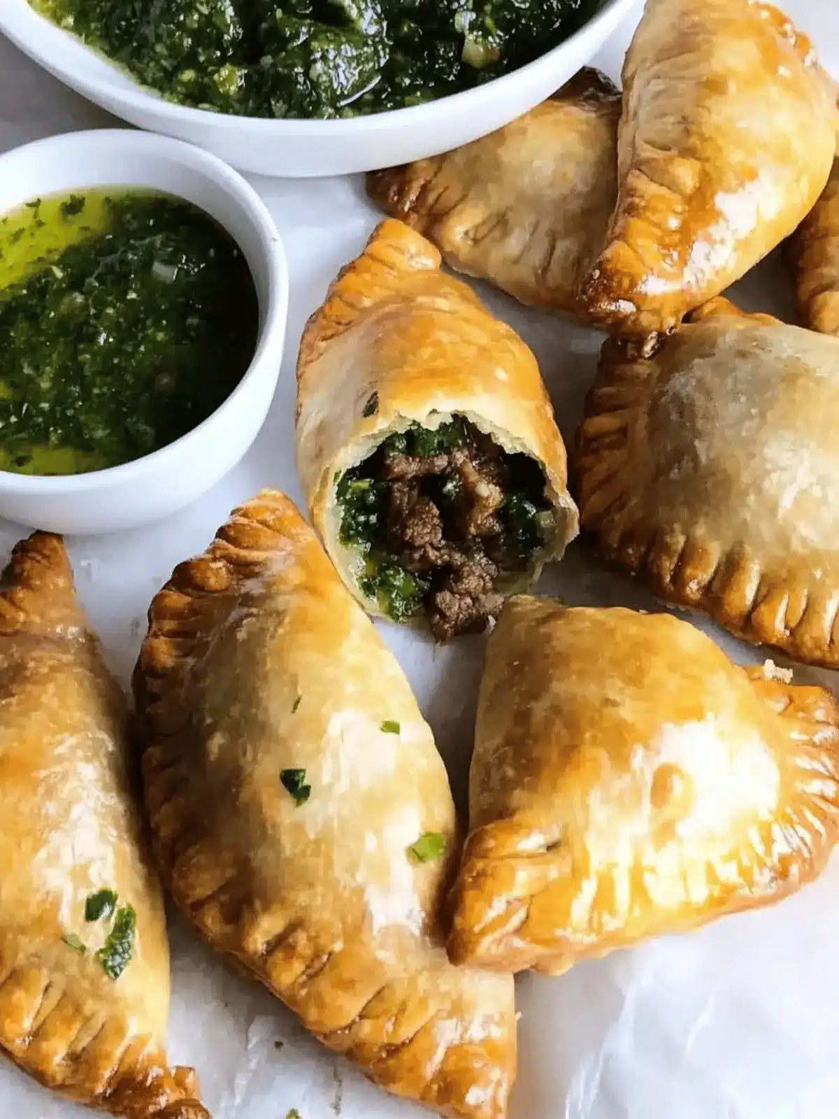 Savory Beef Empanadas with Zesty Chimichurri Sauce 4 Beef Empanadas with Chimichurri dipping sauce