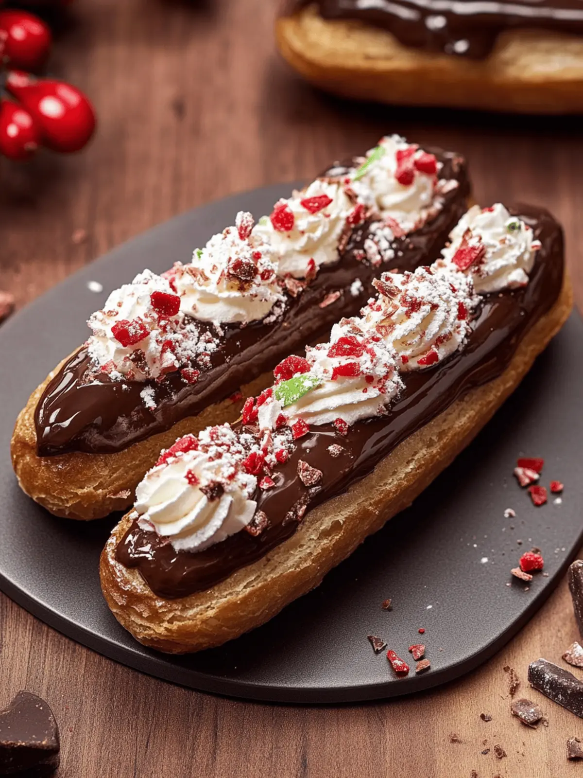Chocolate Eclairs with Peppermint Whipped Cream