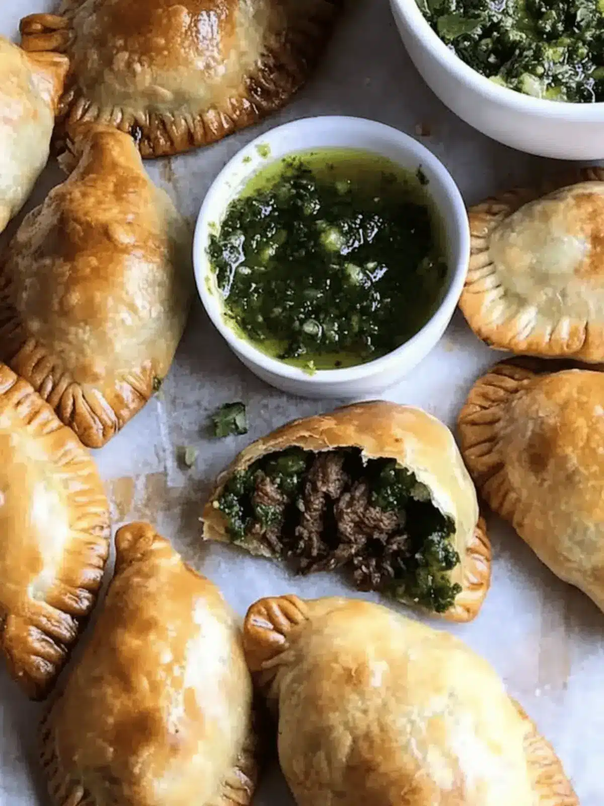 Savory Beef Empanadas with Zesty Chimichurri Sauce 2 Beef Empanadas with Chimichurri dipping sauce