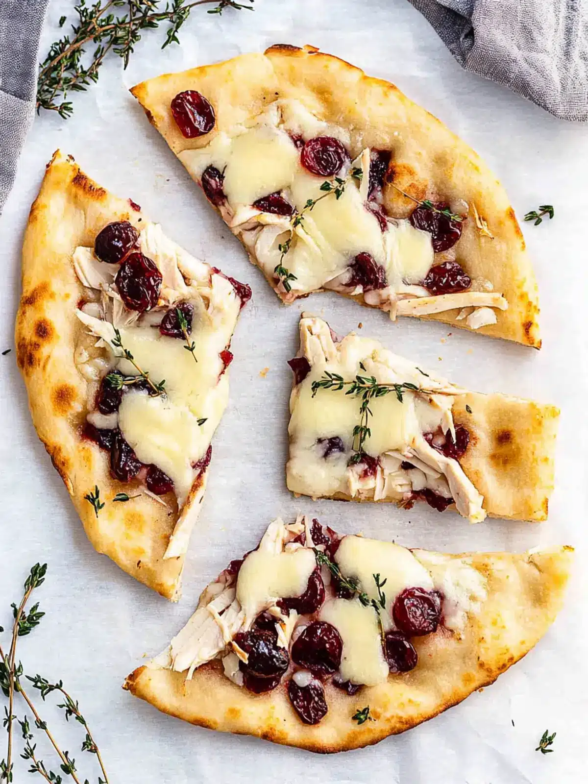 Turkey Cranberry and Brie Naan Pizza