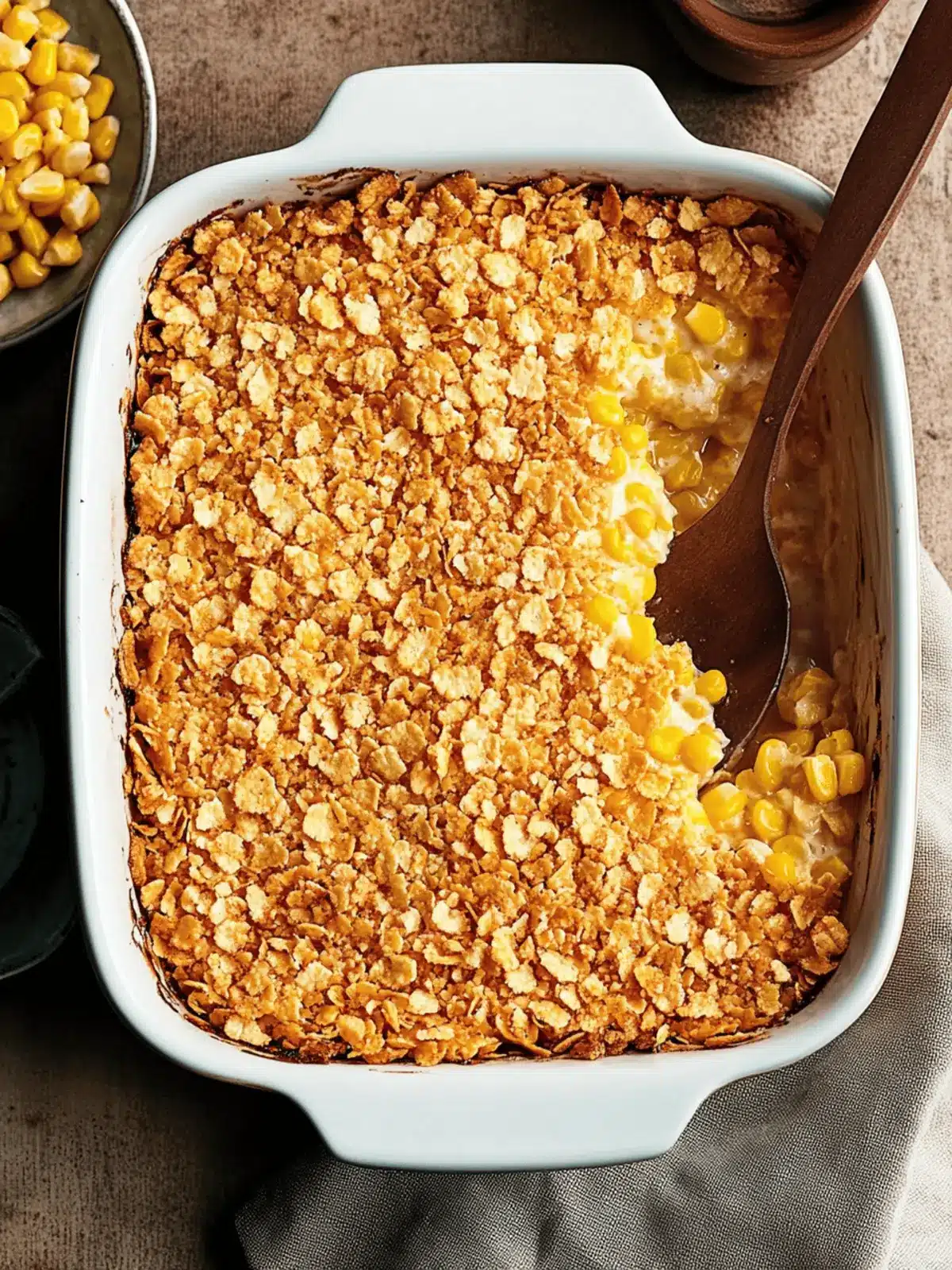 Cajun Corn Casserole with Cornflake Crust