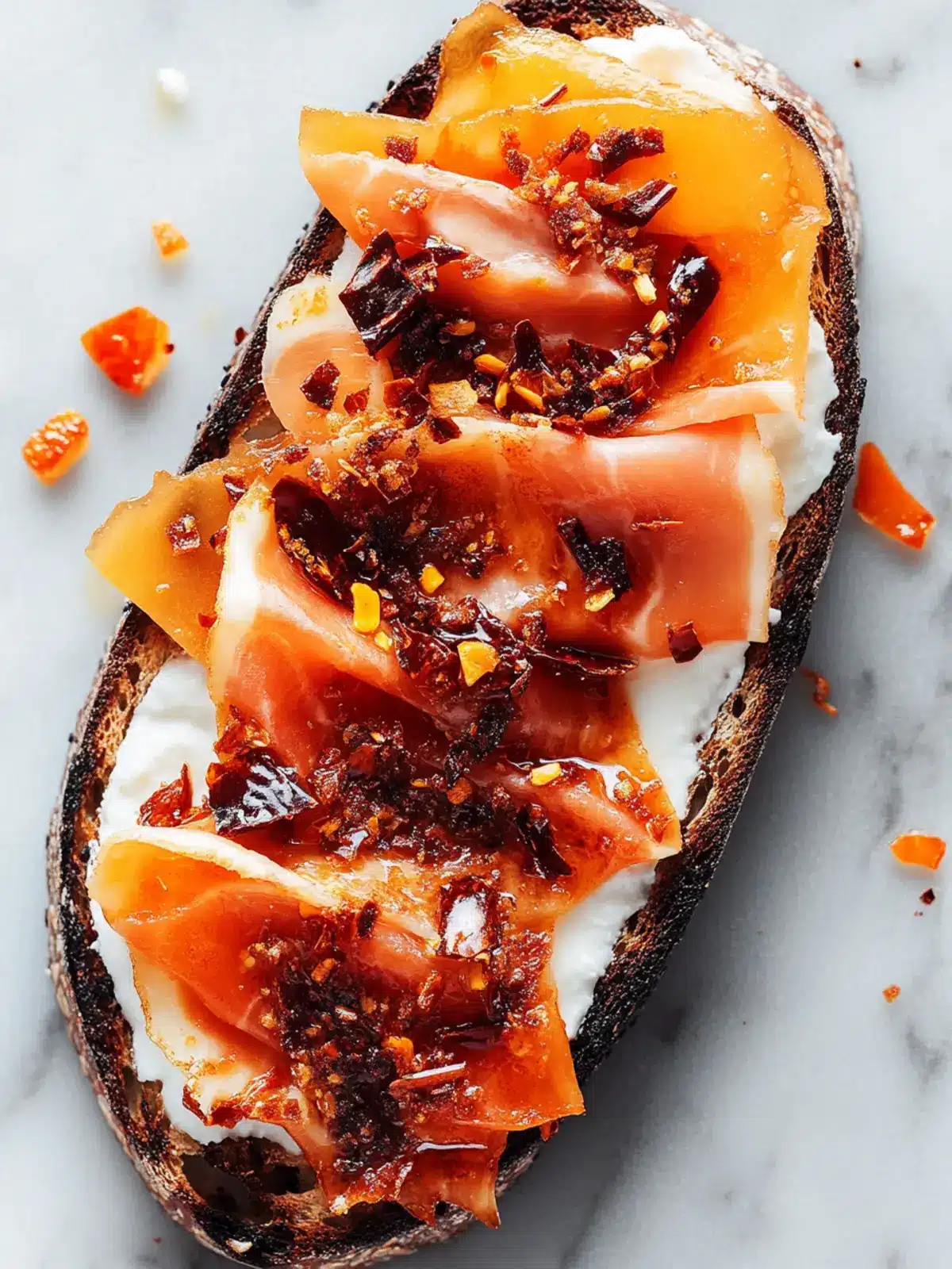 Cantaloupe Toast with Prosciutto and Chili Crisp