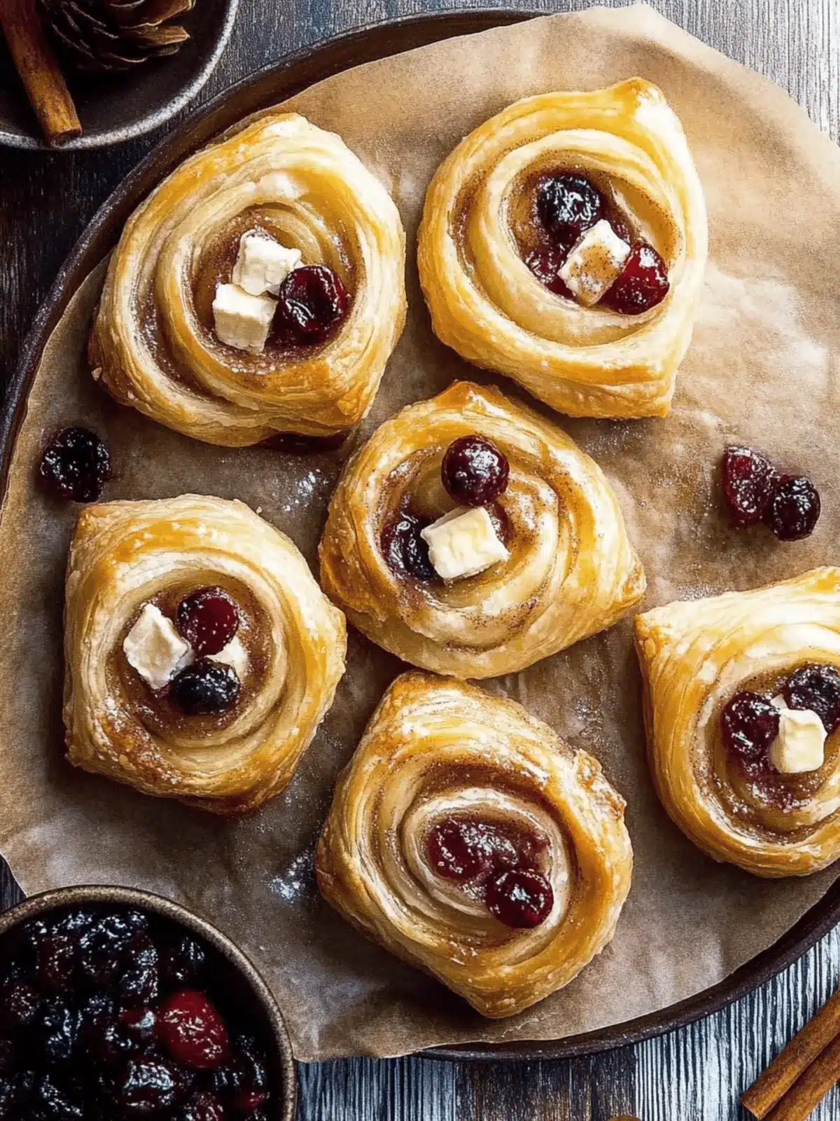 Cranberry Brie Cinnamon Puff Pastry Swirls