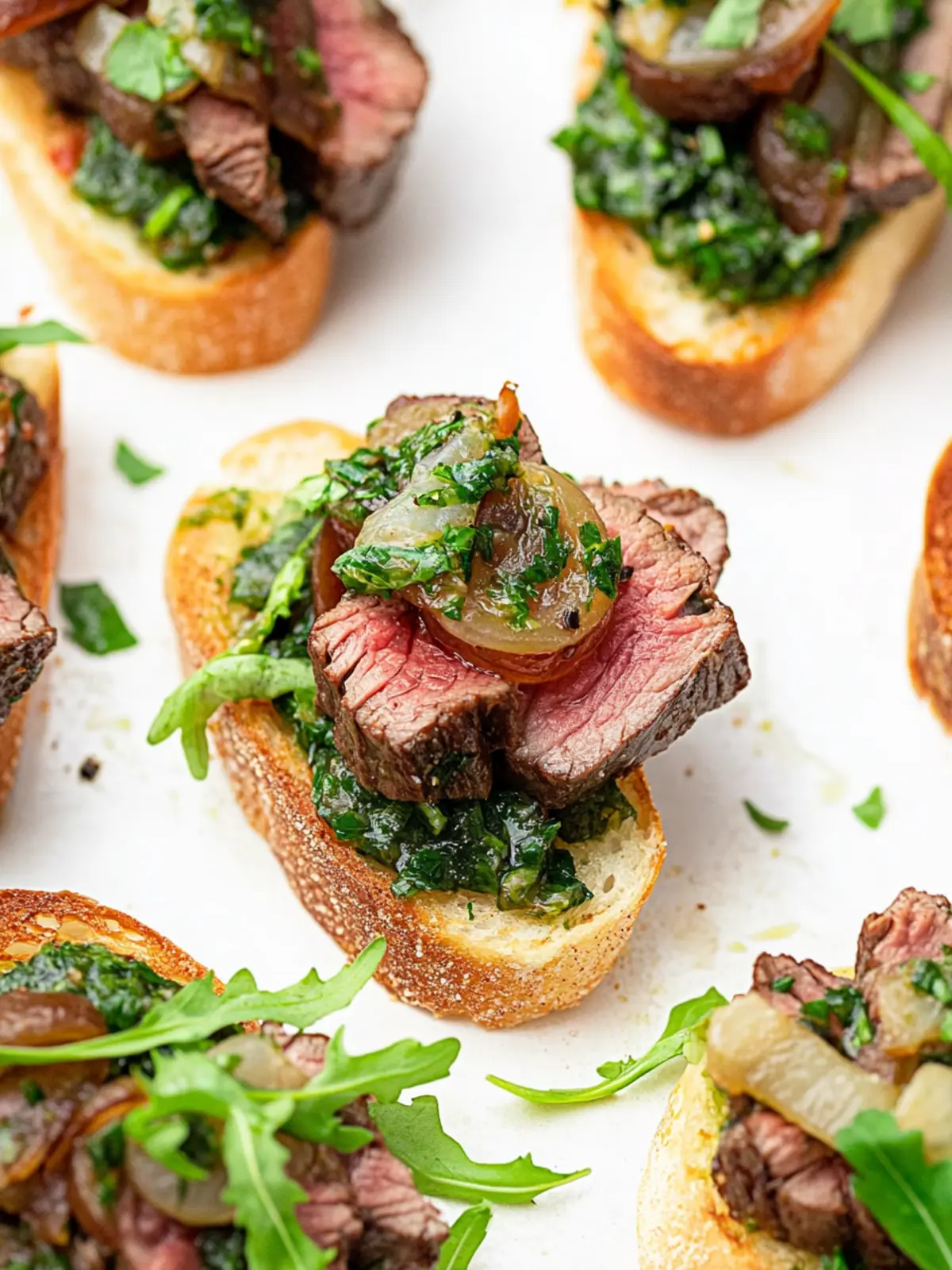 Steak Crostini with Caramelised Onions and Chimichurri