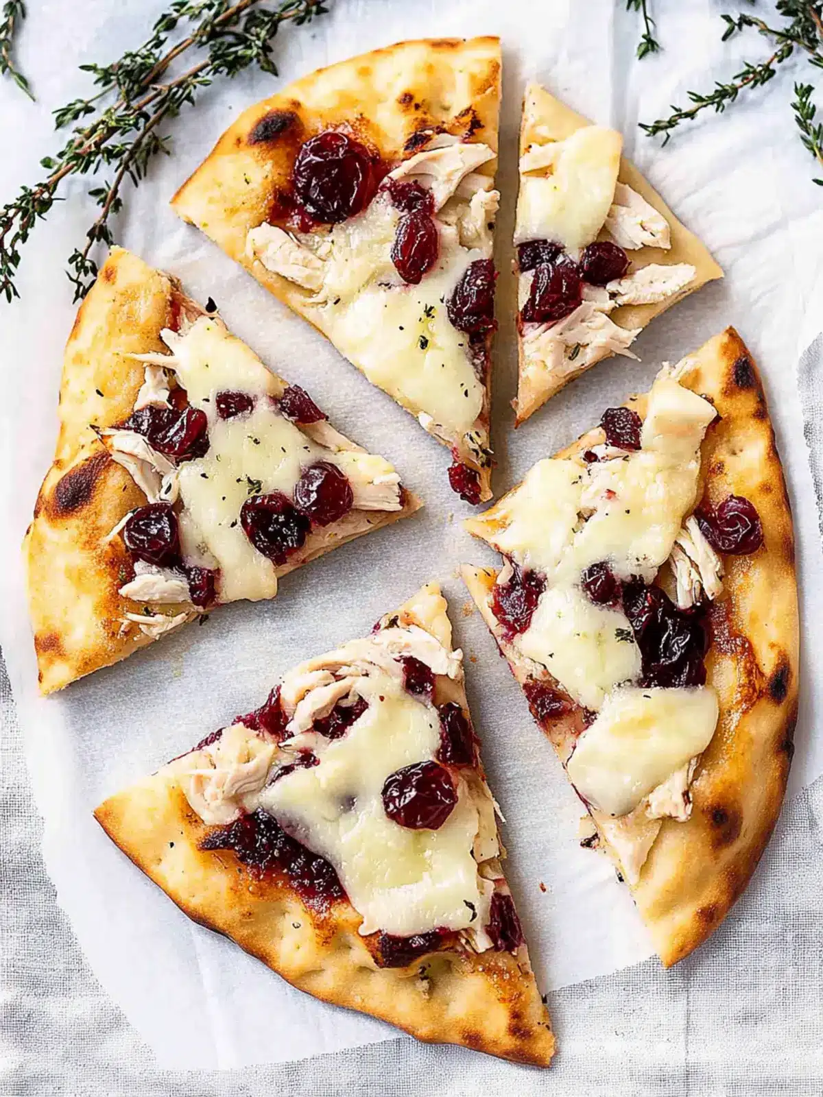 Turkey Cranberry and Brie Naan Pizza