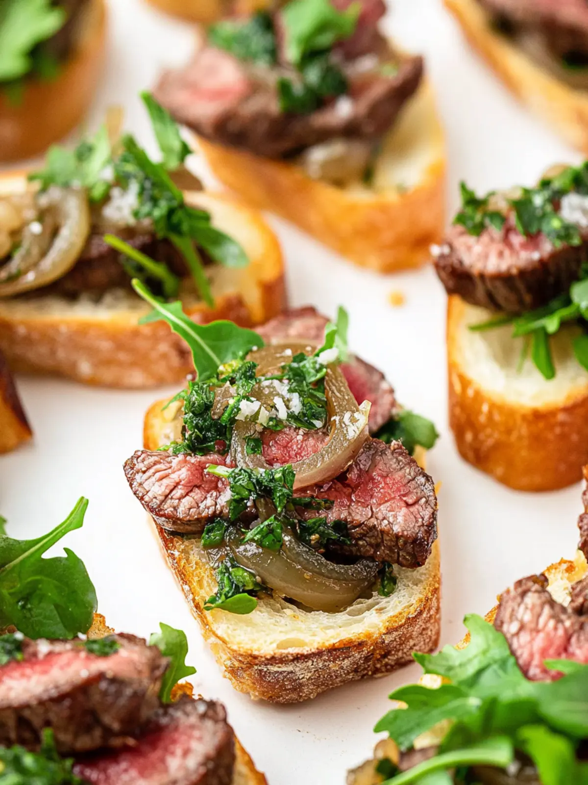 Steak Crostini with Caramelised Onions and Chimichurri