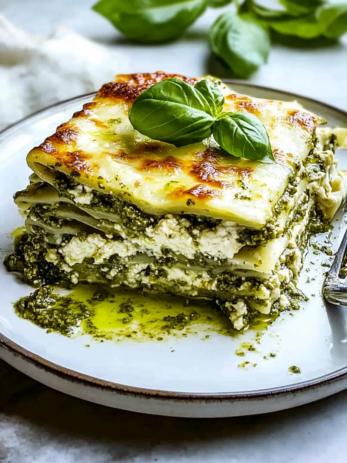 Spinach and Basil Pesto White Lasagna