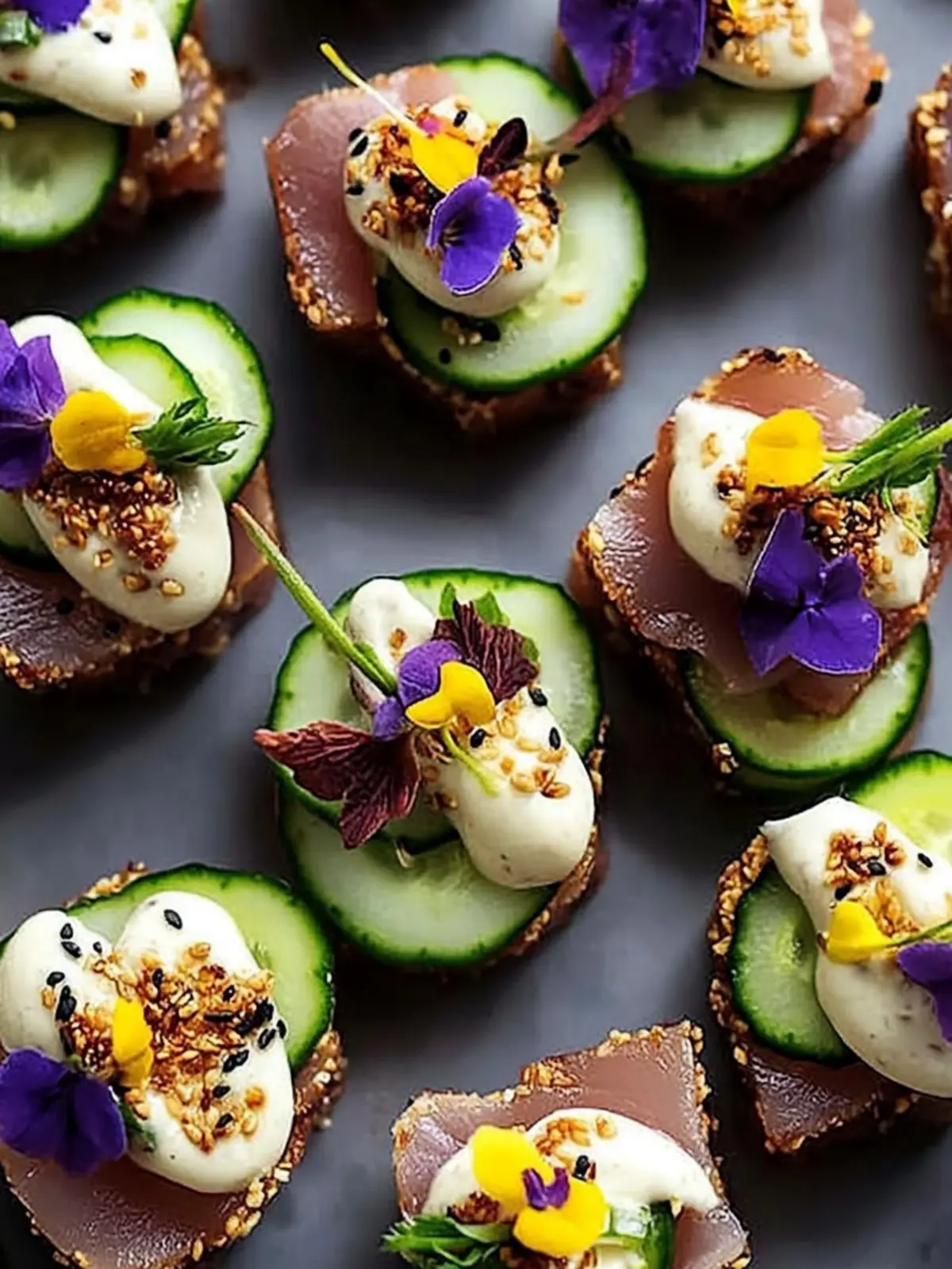 Seared Ahi Tuna Cucumber Bites with Wasabi Mayo Bliss 2 Seared Ahi Tuna Cucumber Bites with Wasabi Mayo