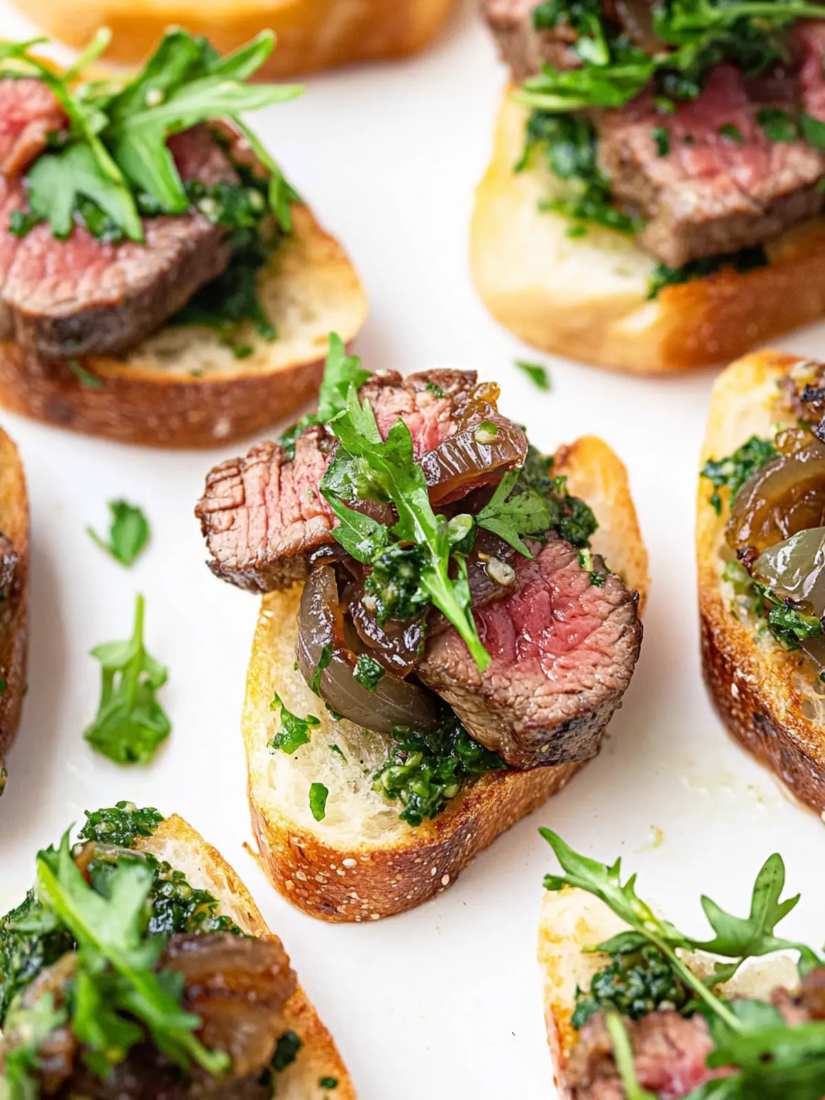 Steak Crostini with Caramelised Onions and Chimichurri
