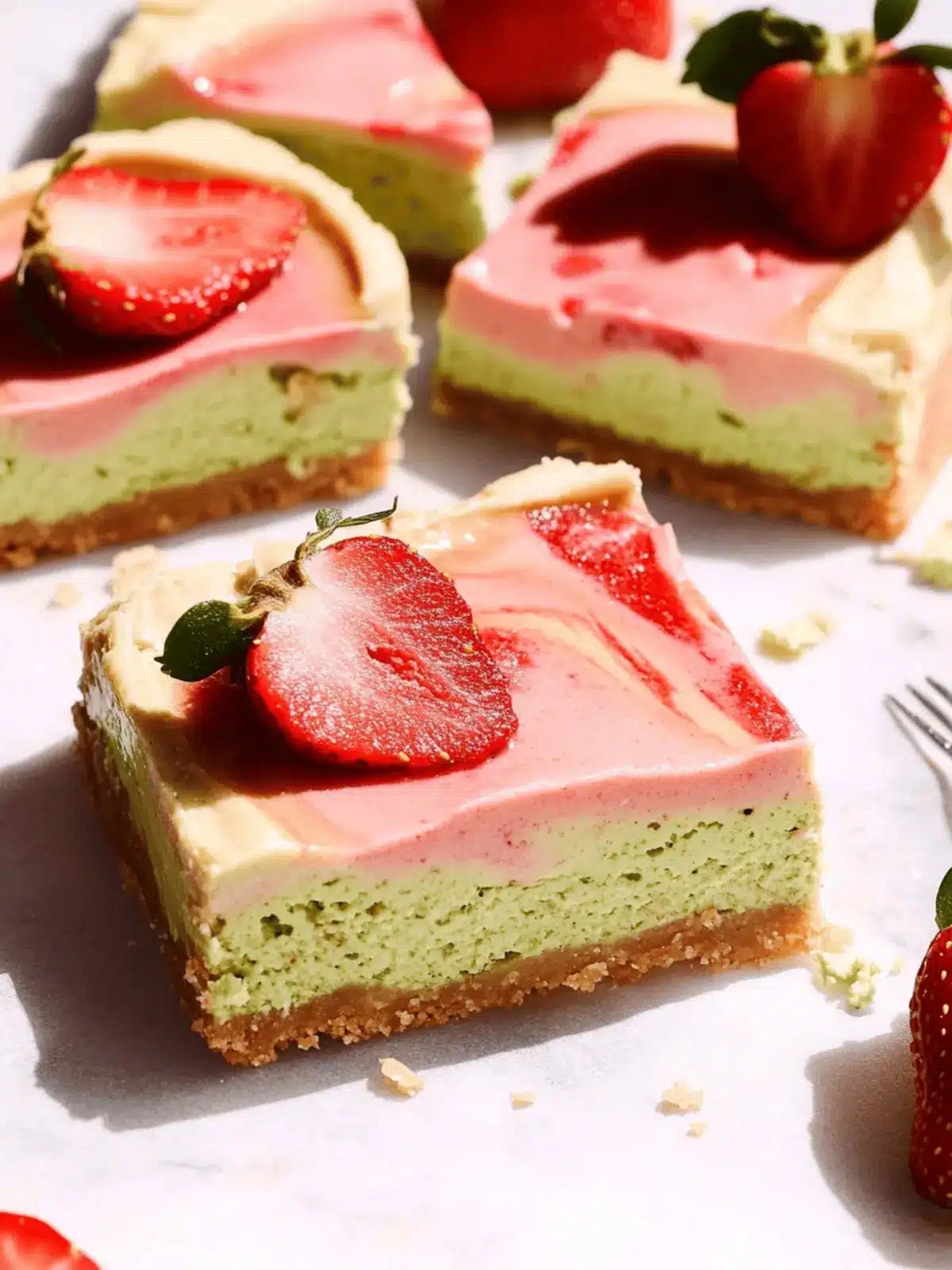 Strawberry Matcha Latte Cheesecake Bars