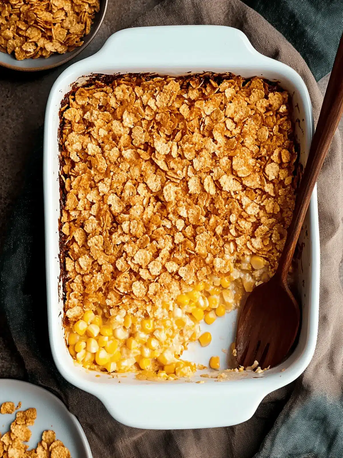 Cajun Corn Casserole with Cornflake Crust