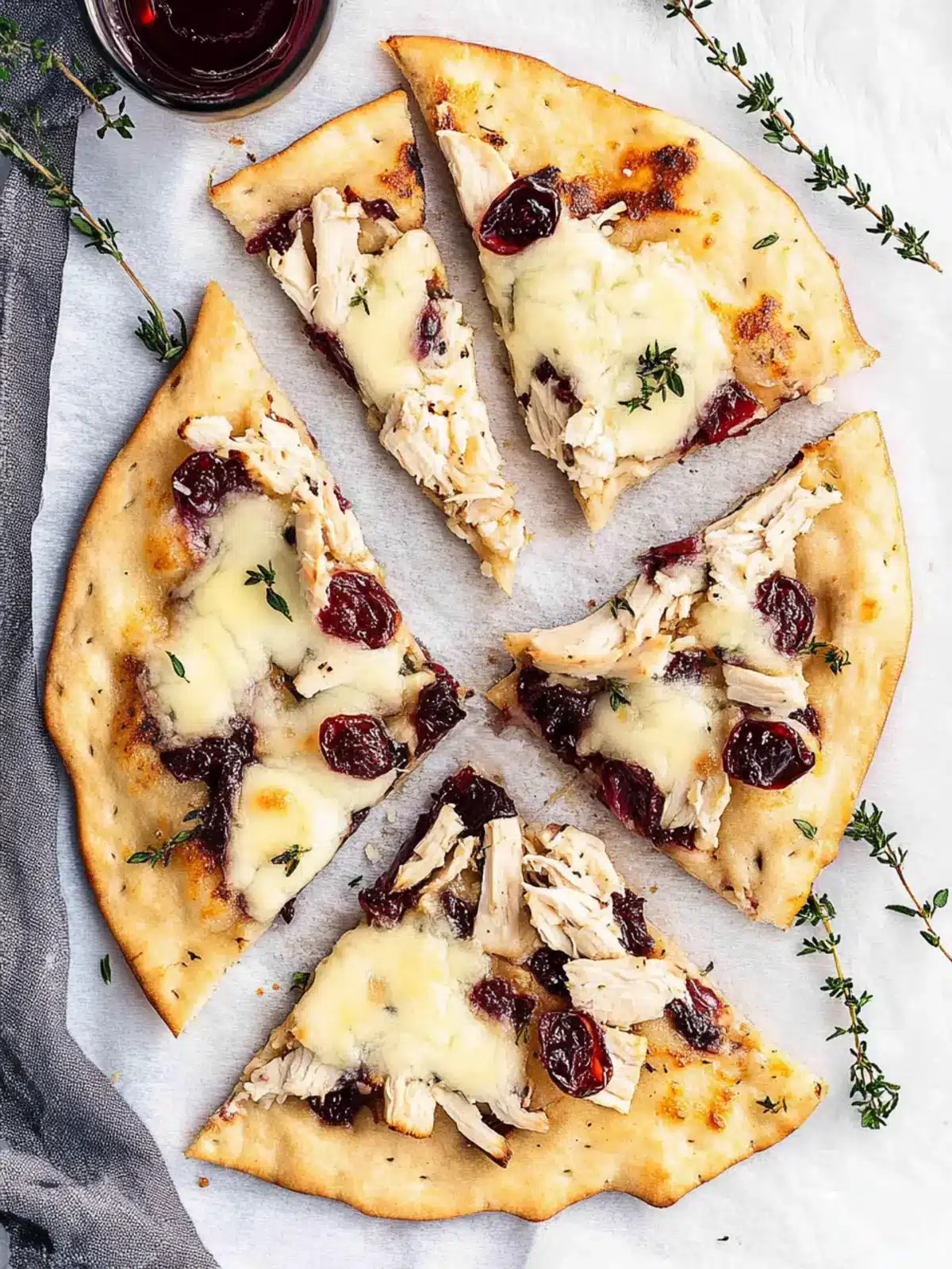 Turkey Cranberry and Brie Naan Pizza