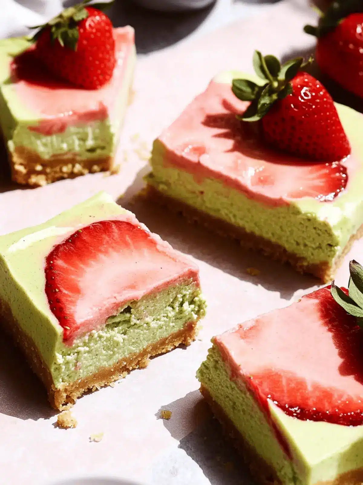 Strawberry Matcha Latte Cheesecake Bars
