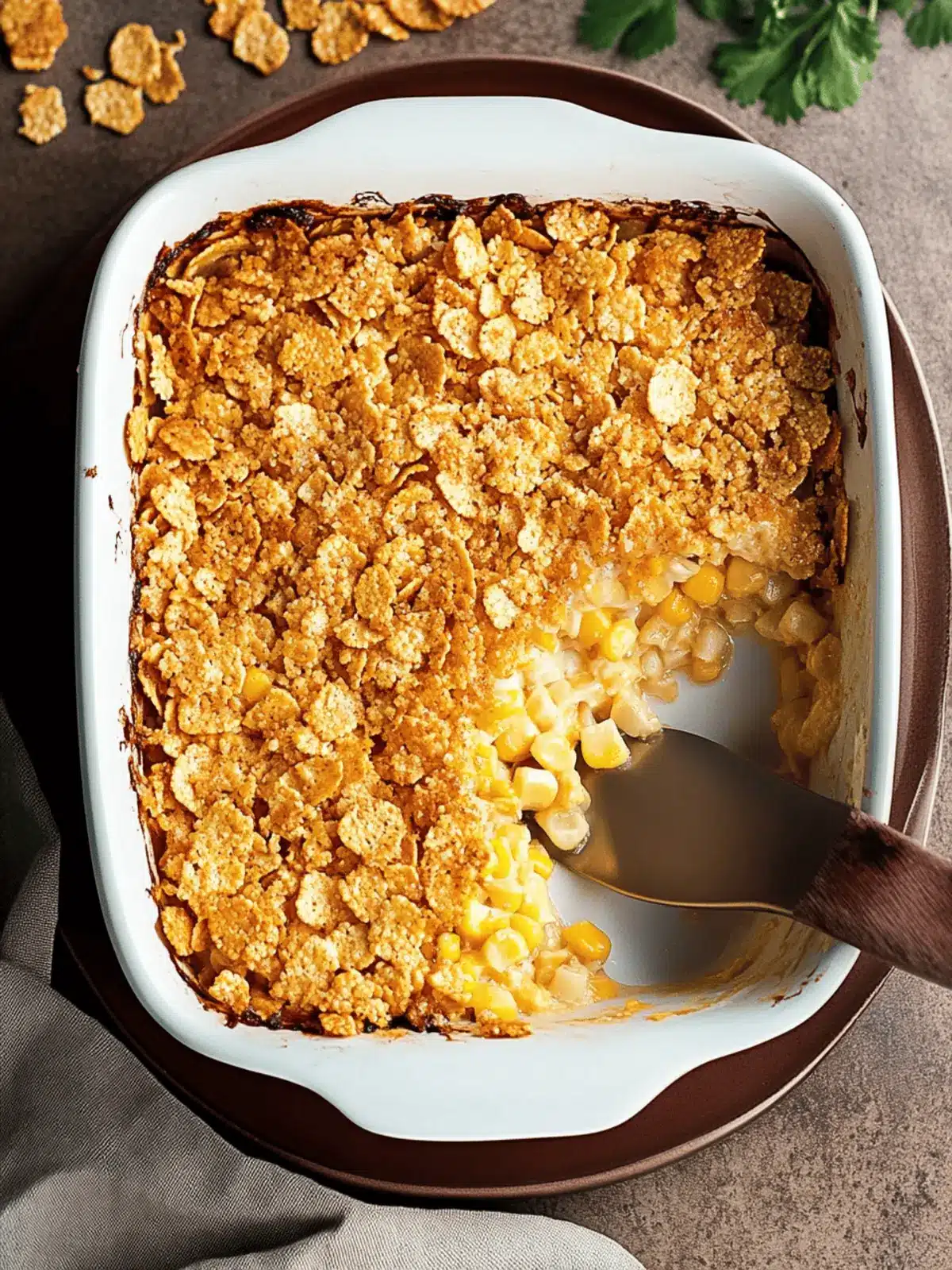 Cajun Corn Casserole with Cornflake Crust