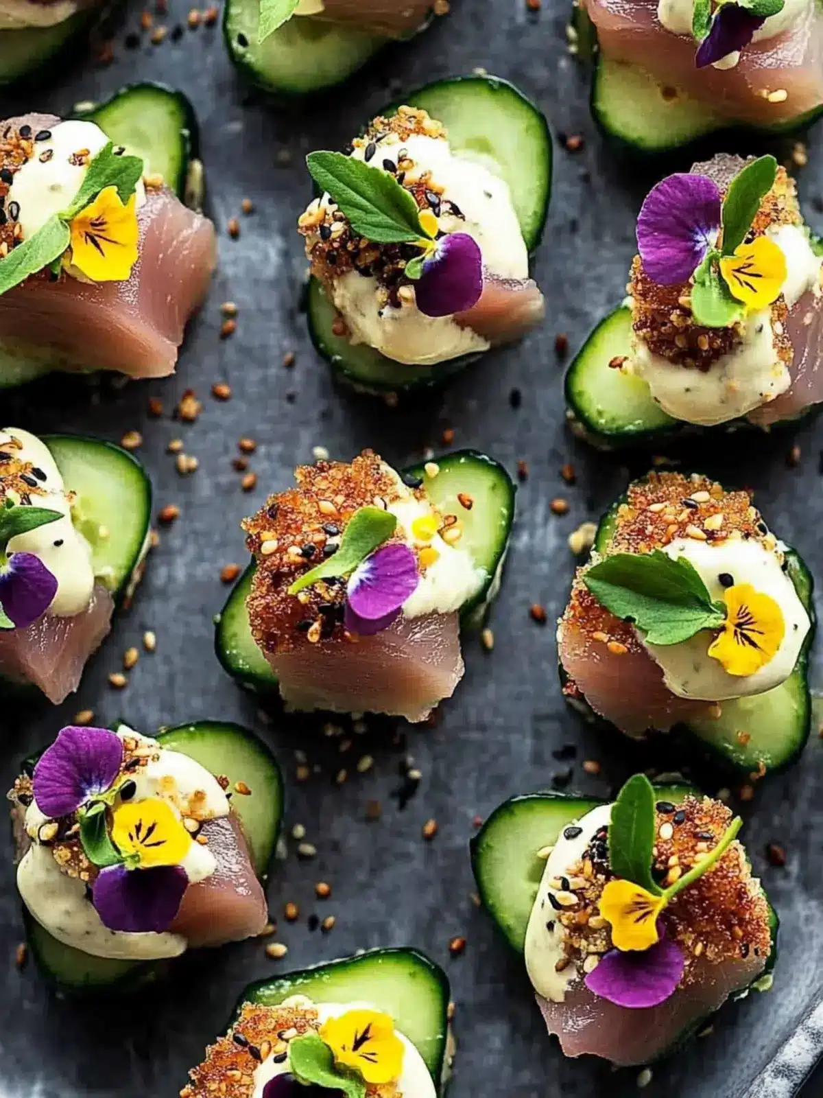 Seared Ahi Tuna Cucumber Bites with Wasabi Mayo Bliss 5 Seared Ahi Tuna Cucumber Bites with Wasabi Mayo