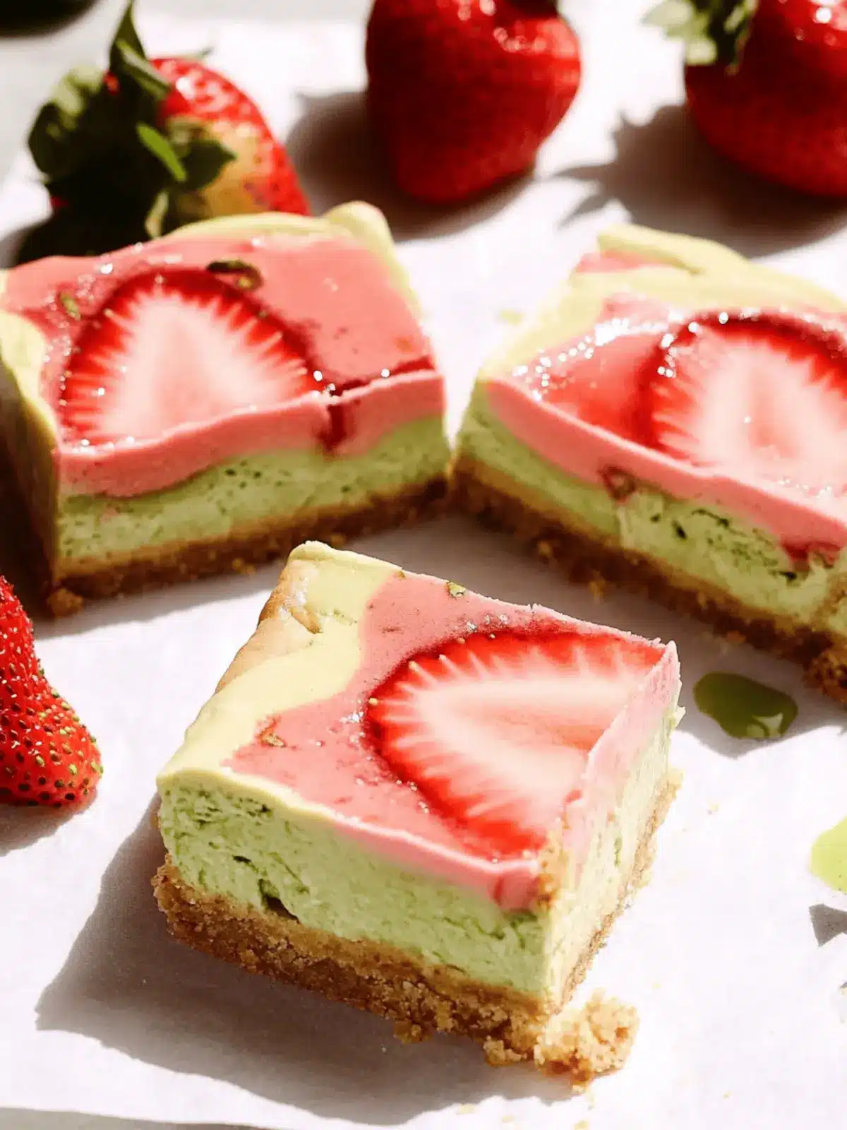 Strawberry Matcha Latte Cheesecake Bars