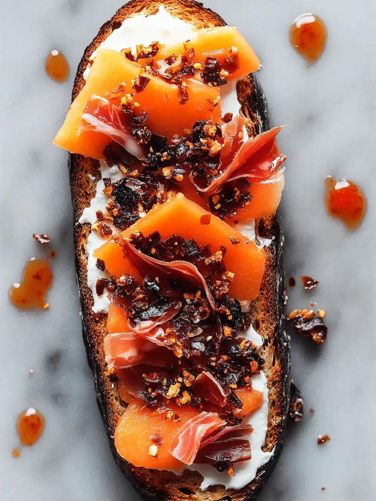 Cantaloupe Toast with Prosciutto and Chili Crisp