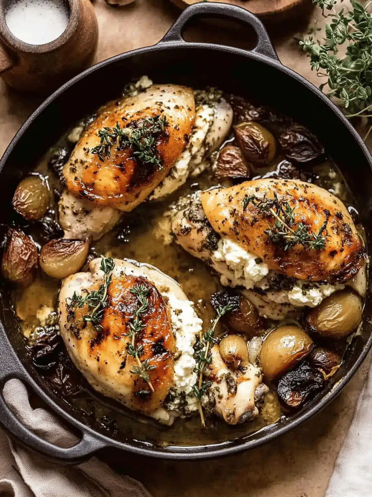 Herbed Ricotta Stuffed Chicken In White Wine Pan Sauce