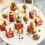 Chorizo, Manchego and Olive Skewers
