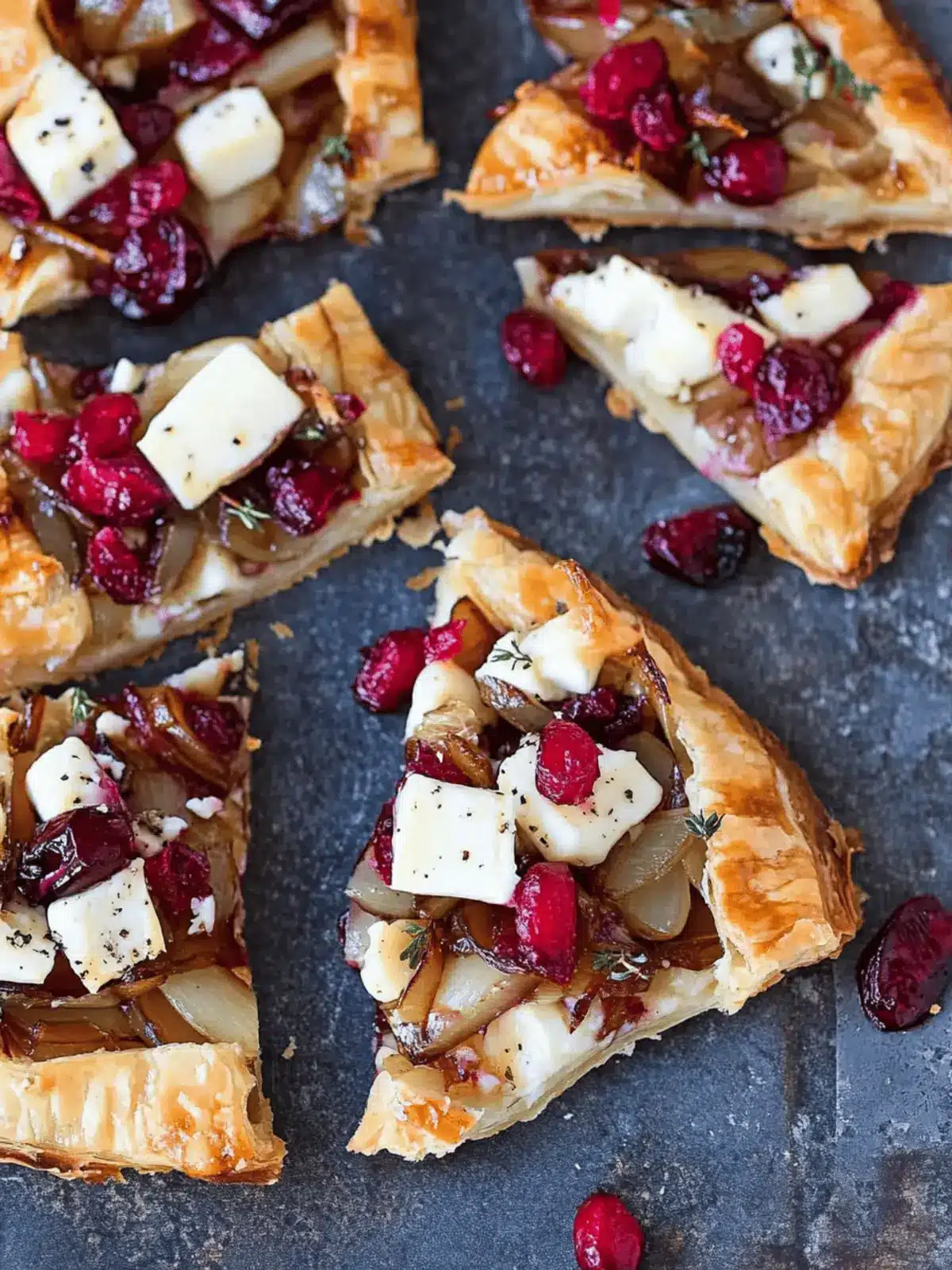 Caramelized Onion, Brie and Cranberry Pastry Bites