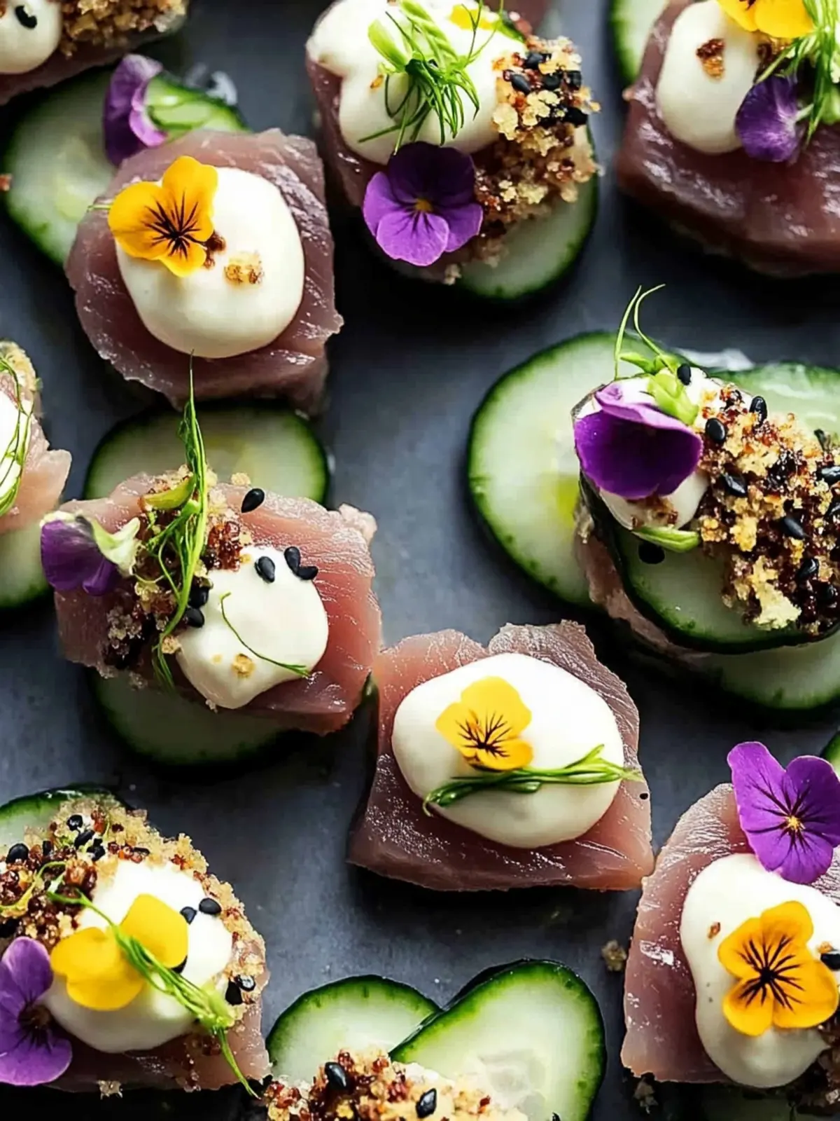 Seared Ahi Tuna Cucumber Bites with Wasabi Mayo Bliss 3 Seared Ahi Tuna Cucumber Bites with Wasabi Mayo