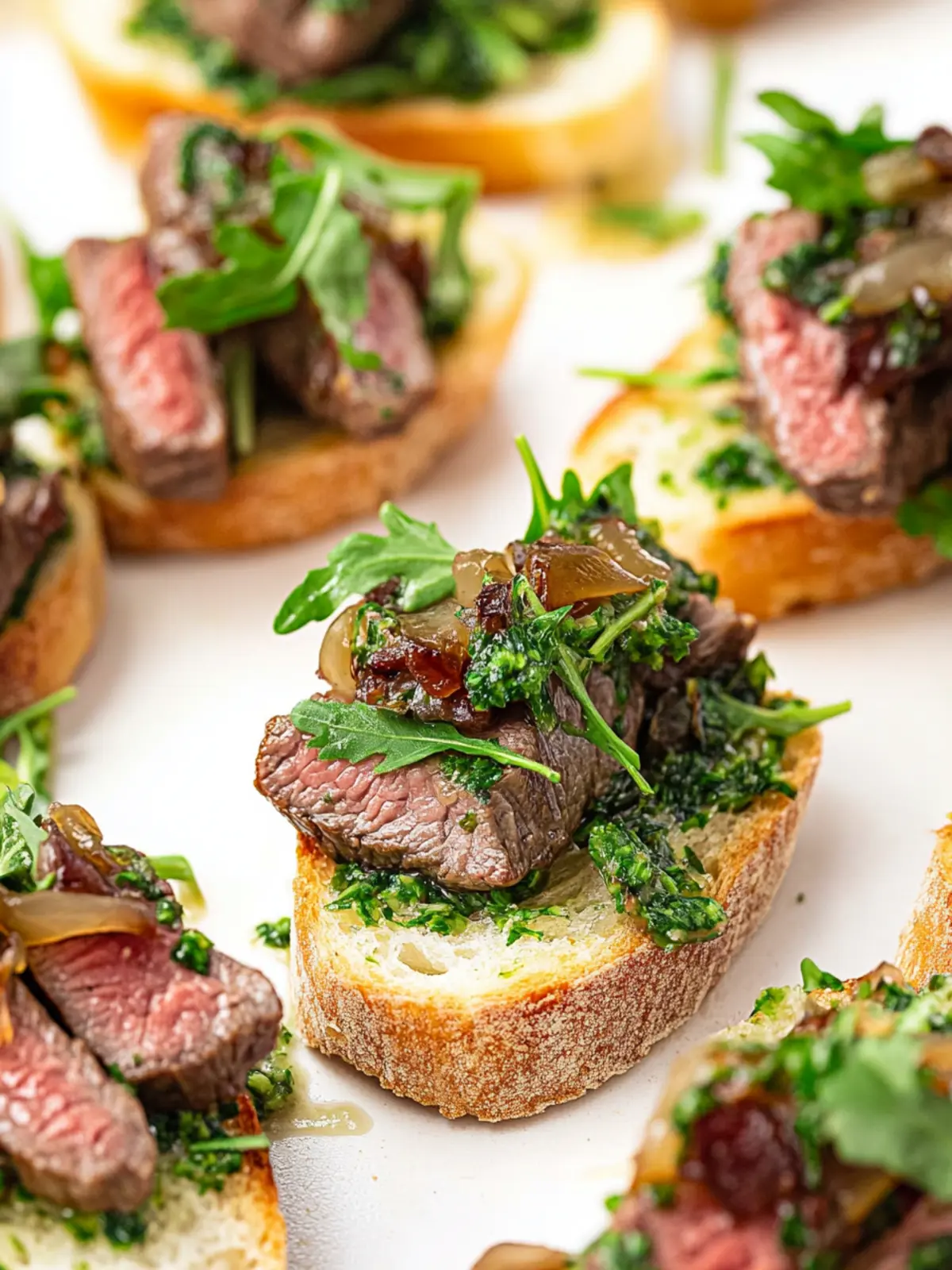 Steak Crostini with Caramelised Onions and Chimichurri