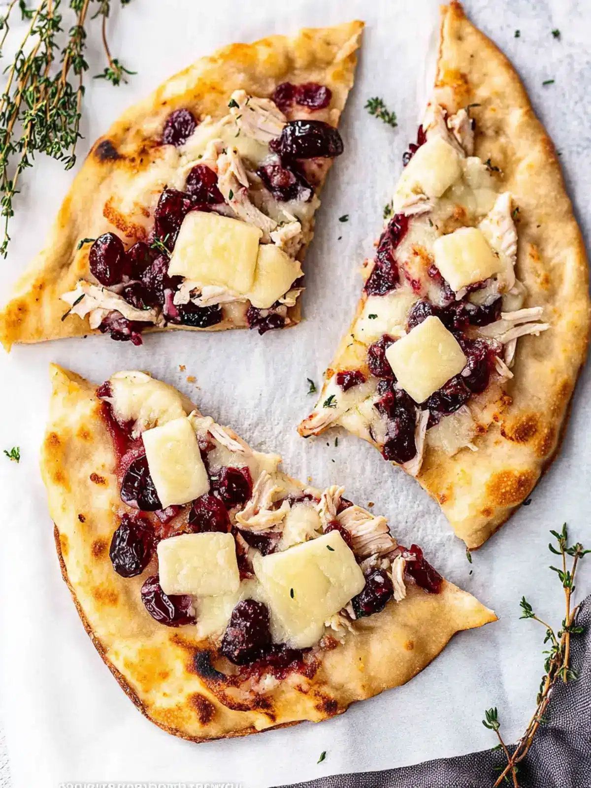 Turkey Cranberry and Brie Naan Pizza