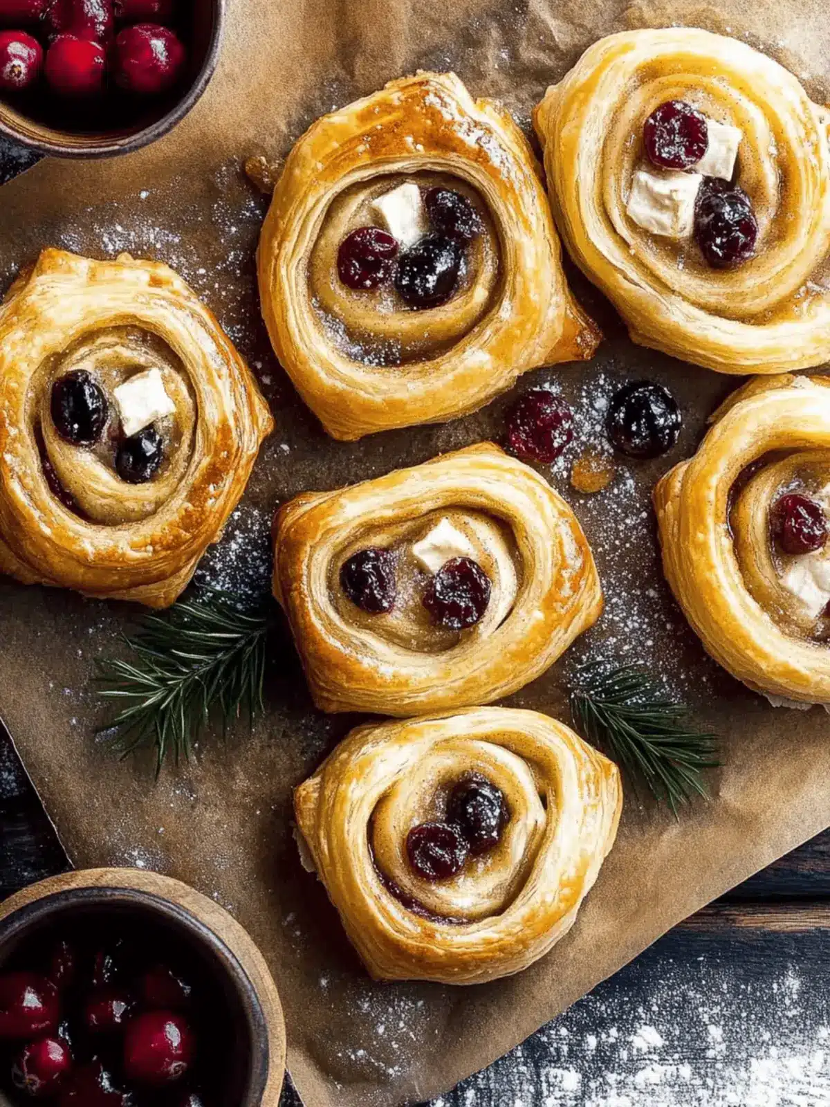 Cranberry Brie Cinnamon Puff Pastry Swirls